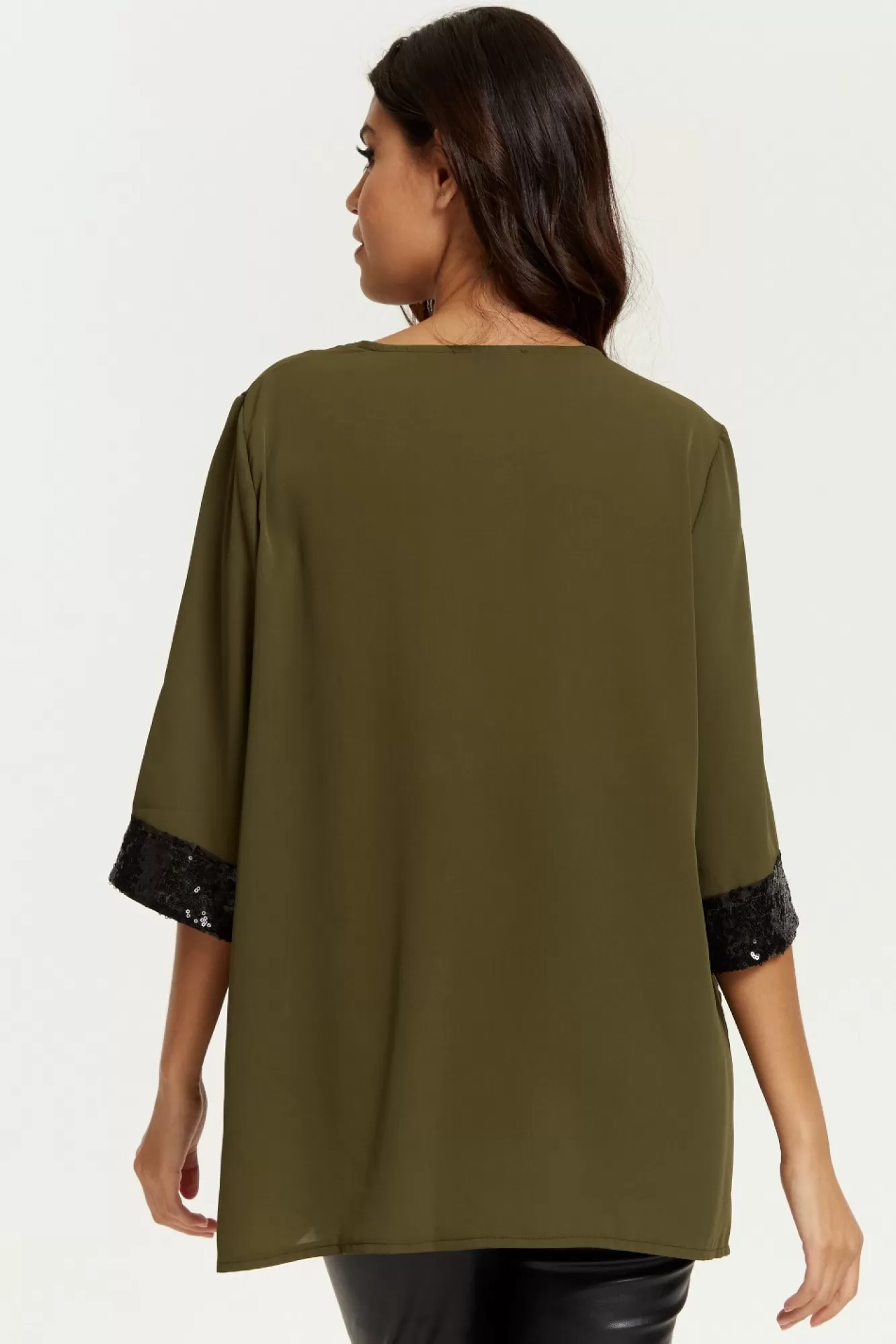 Blouses^Hoxton Gal Oversized V Neck Sequin Detailed Satin Top Khaki