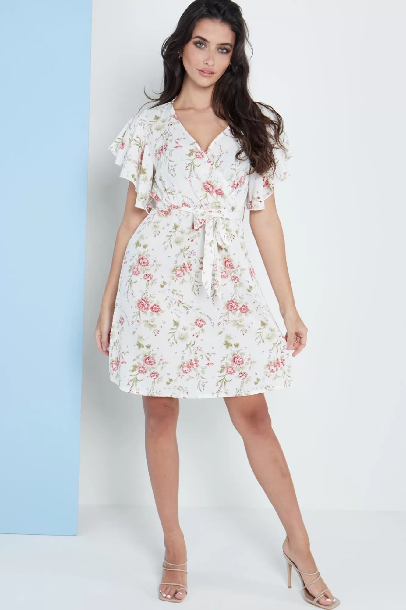 Mini Dresses^Lilura London Angel Sleeves Wrap Dress In Floral Print White