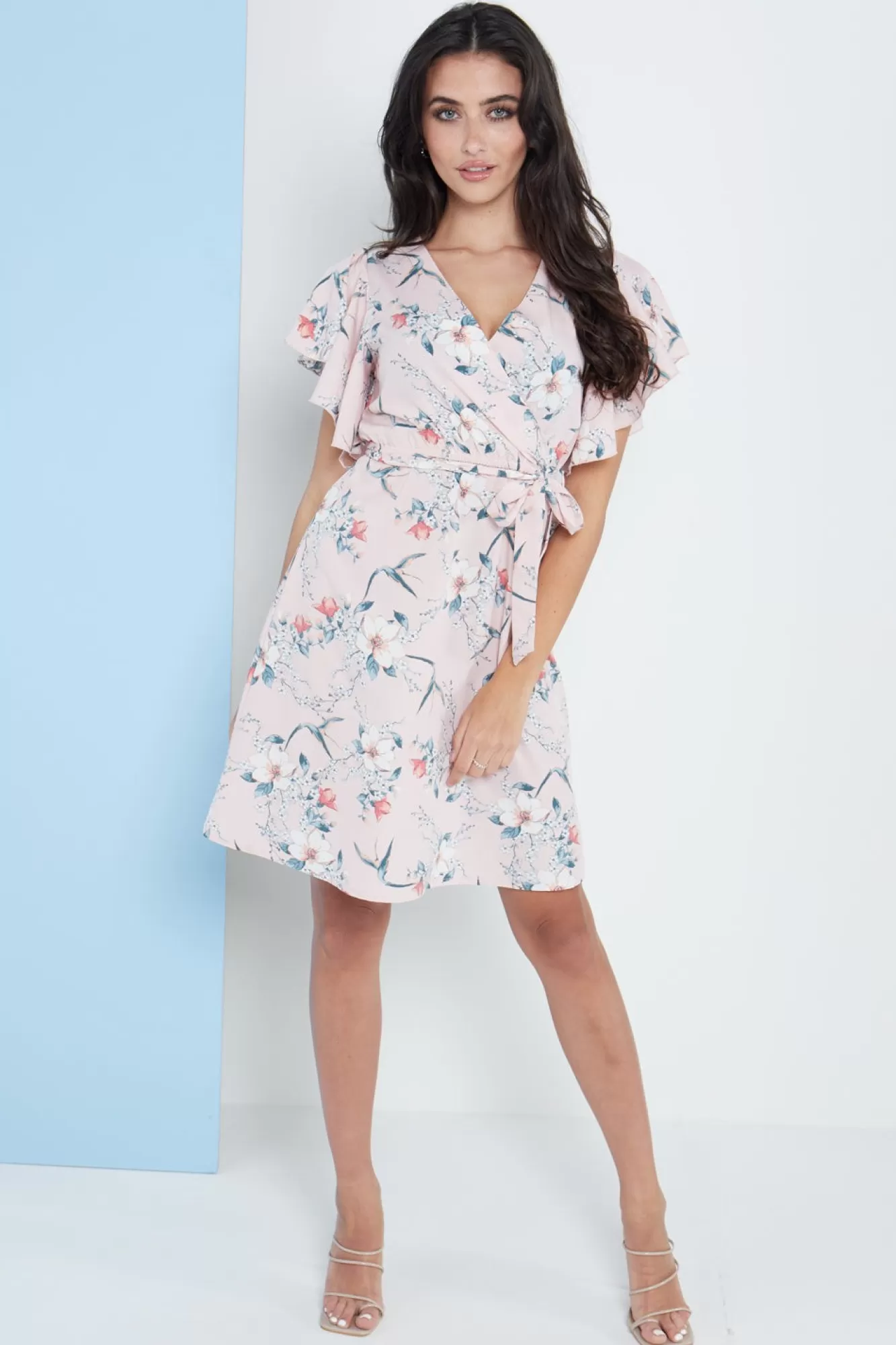 Midi Dresses^Lilura London Angel Sleeves Wrap Dress In Floral Print Pink