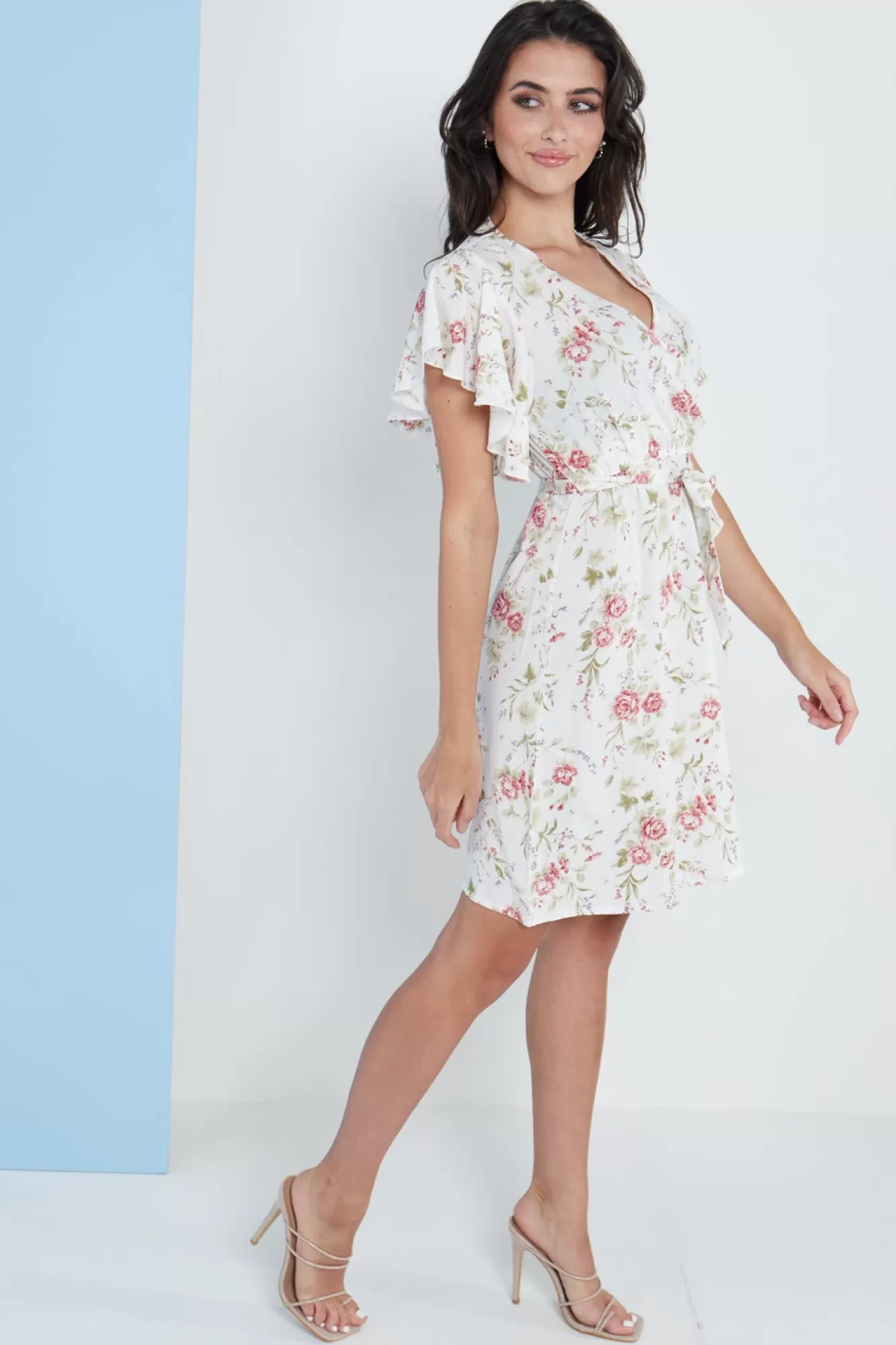 Mini Dresses^Lilura London Angel Sleeves Wrap Dress In Floral Print White