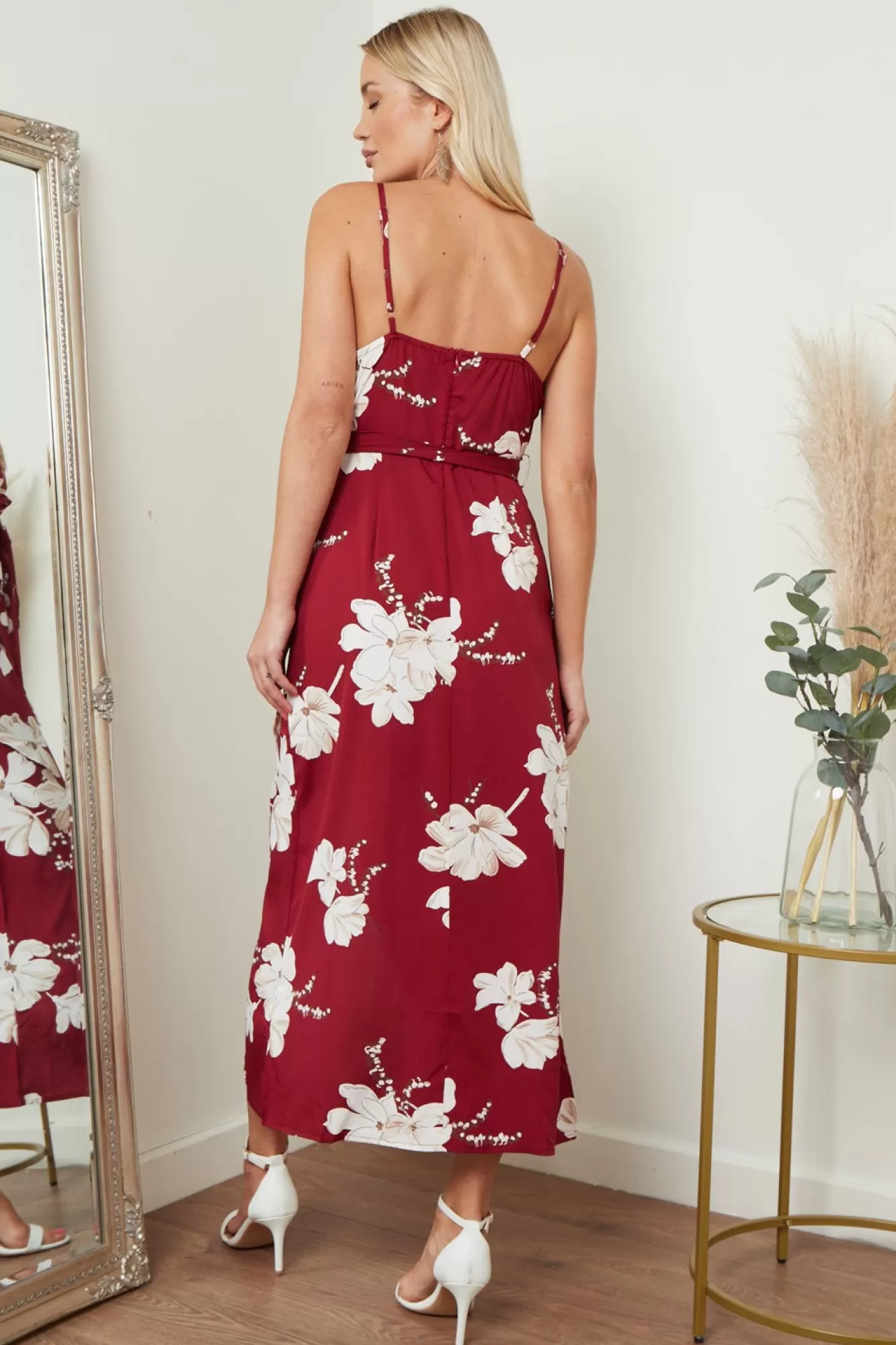 Midi Dresses^Lilura London Cami Wrap Midi Dress In Floral Print Red