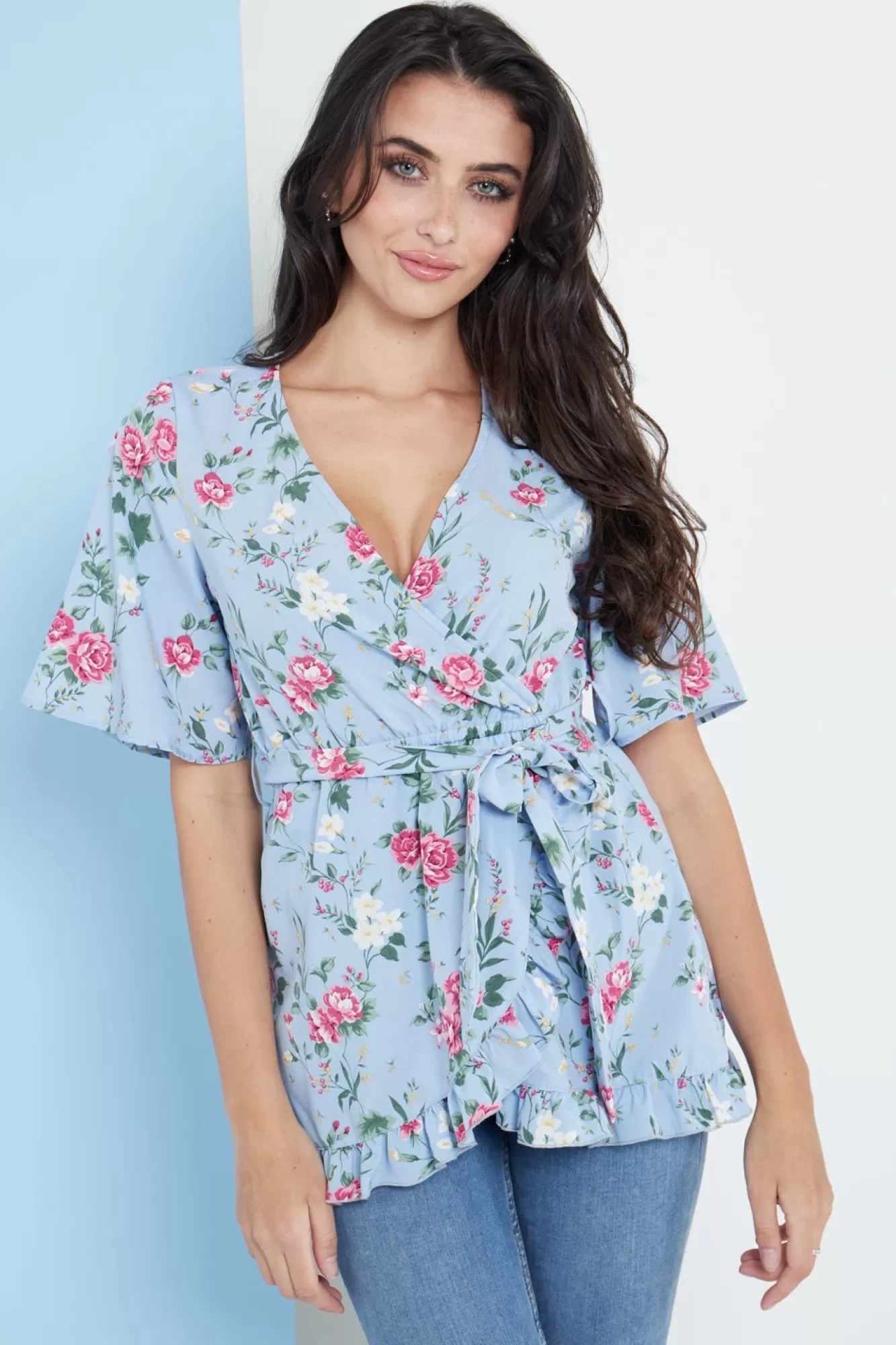 Blouses^Lilura London Floral Wrap Top Blue