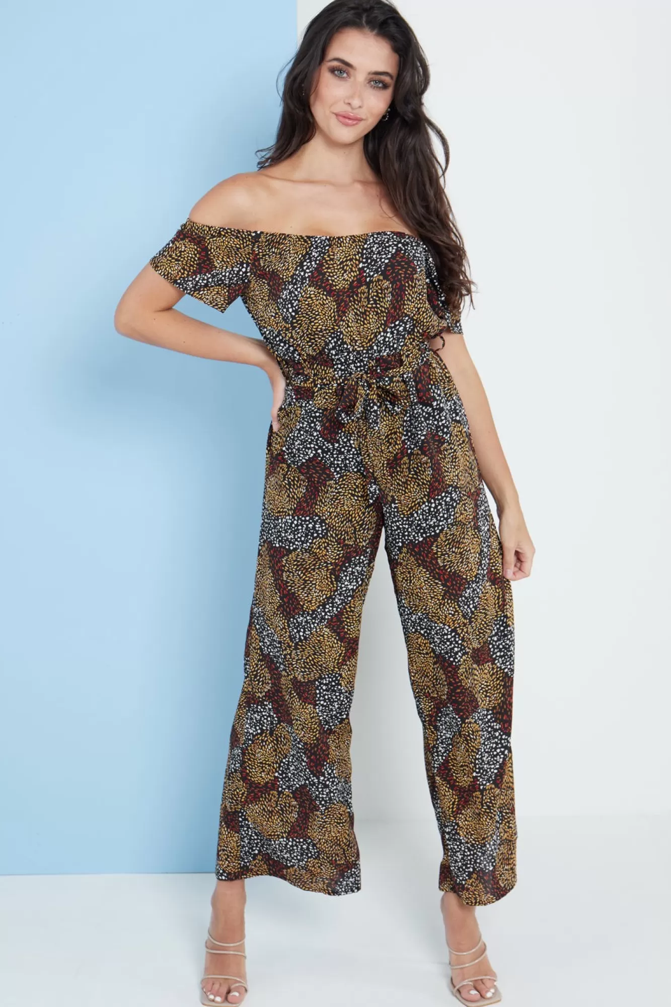 Jumpsuits^Lilura London Multi Spot Print Bardot Culotte Jumpsuit Multicolour