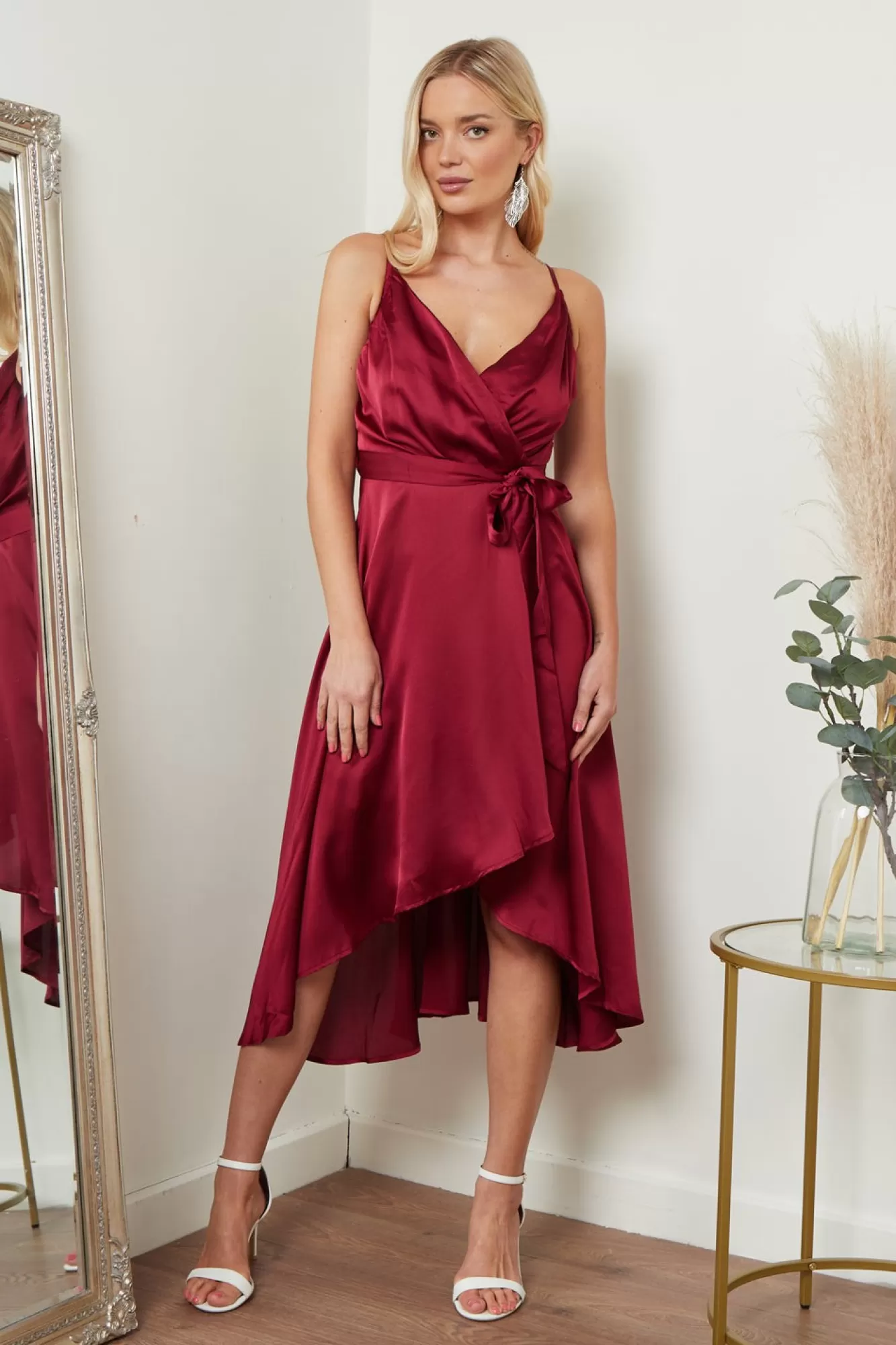 Midi Dresses^Lilura London Satin Cami Wrap Midi Dress Red