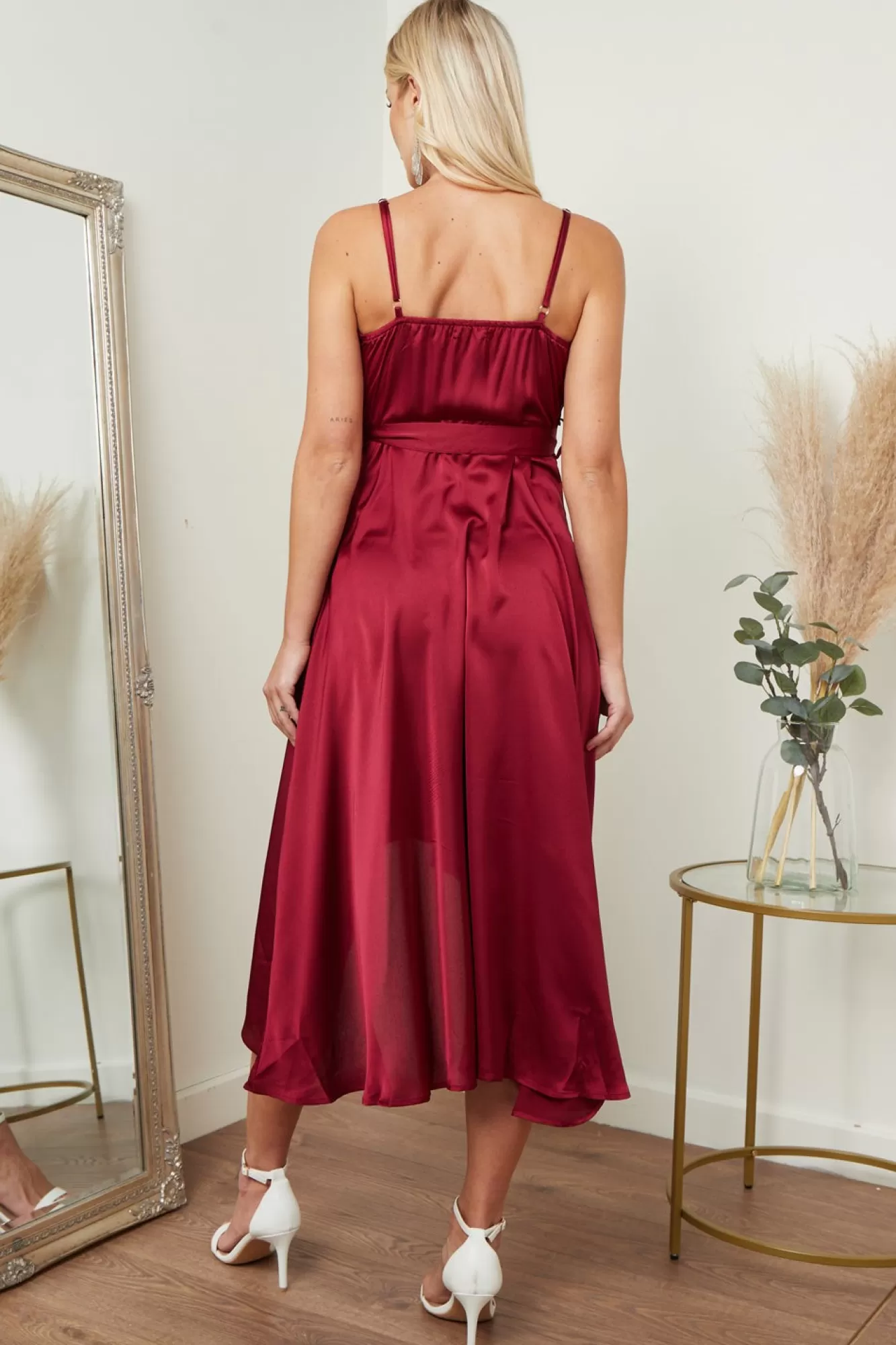 Midi Dresses^Lilura London Satin Cami Wrap Midi Dress Red