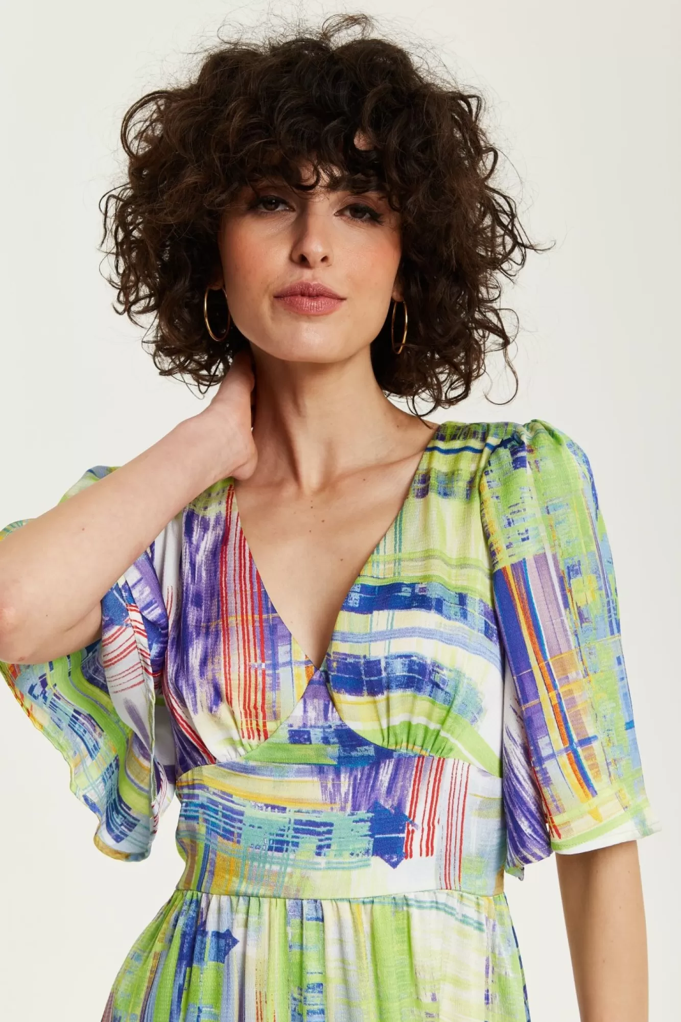 Midi Dresses^Liquorish Abstract Print Midi Dress With Short Sleeves Green