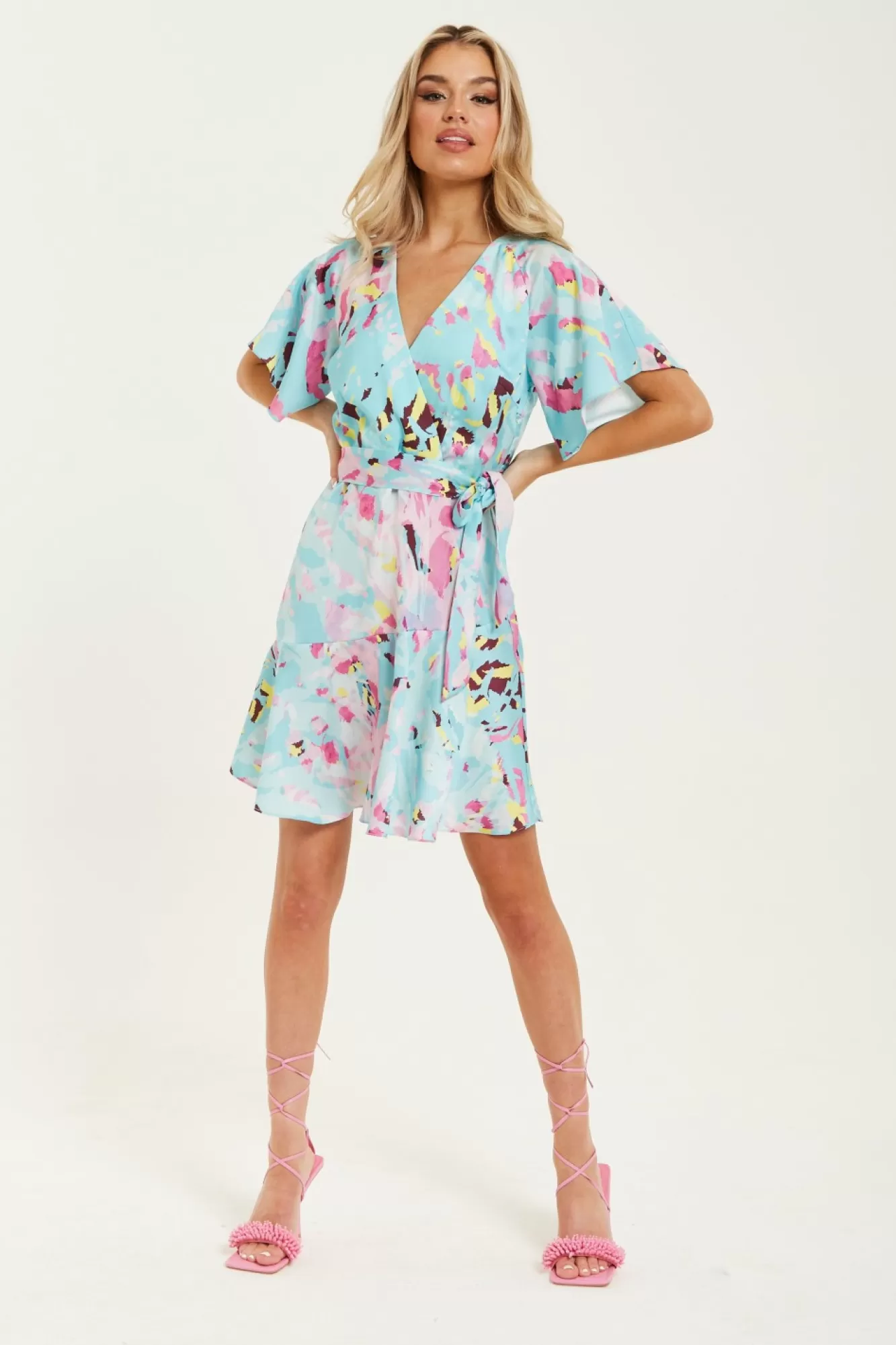 Mini Dresses^Liquorish Abstract Print Mini Wrap Dress Blue