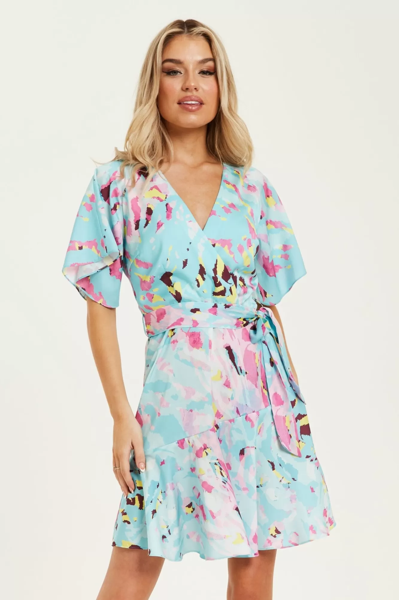 Mini Dresses^Liquorish Abstract Print Mini Wrap Dress Blue