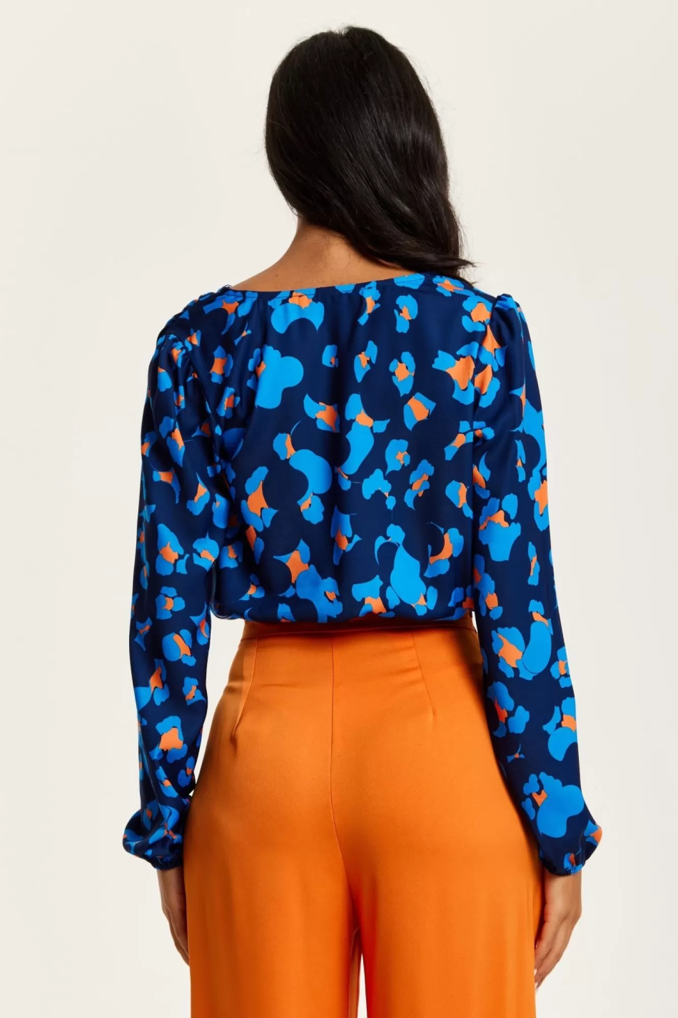 Blouses^Liquorish Abstract Print Wrap Top In Pink Orange And Blue Multicolor