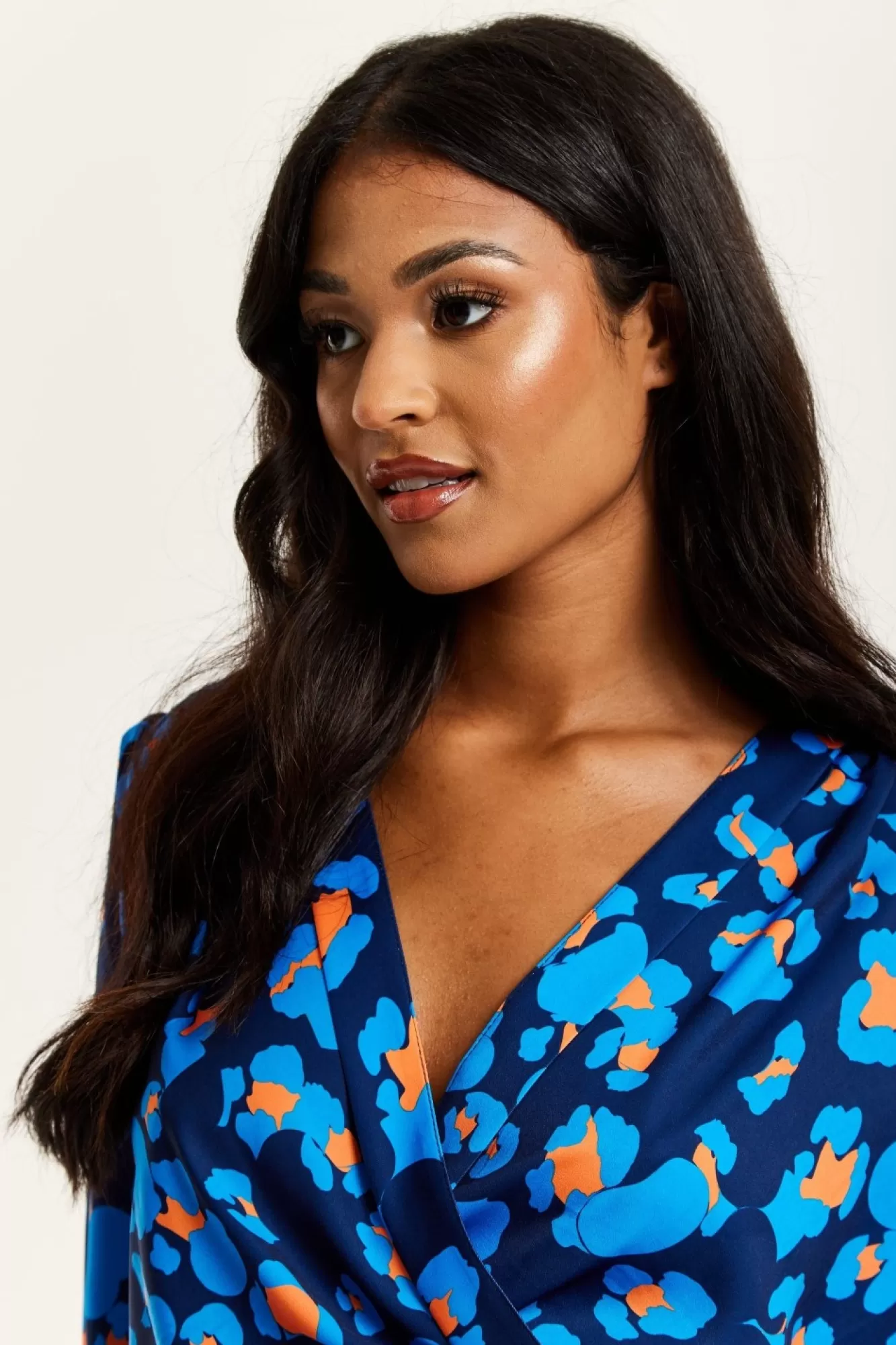Blouses^Liquorish Abstract Print Wrap Top In Pink Orange And Blue Multicolor
