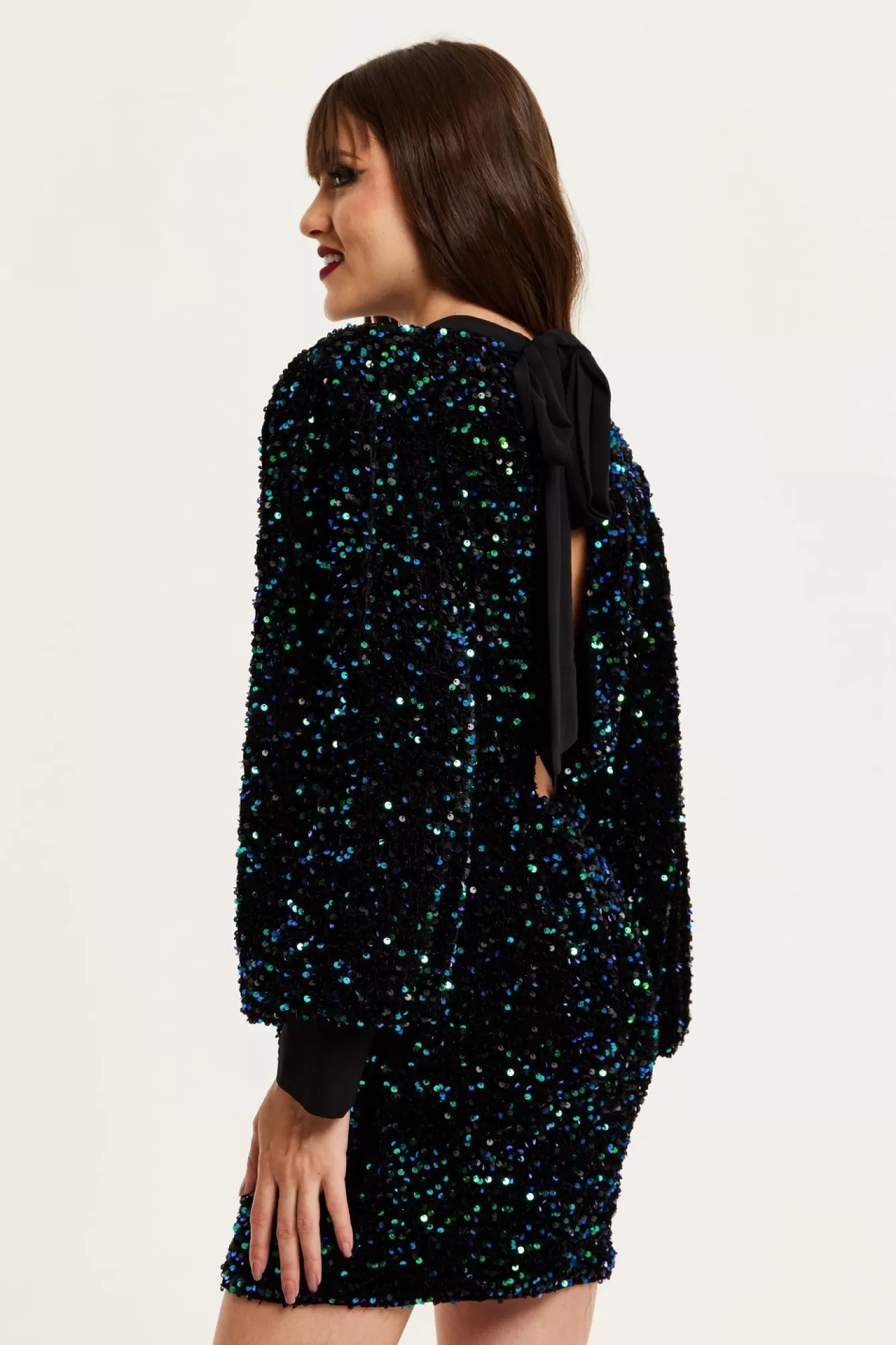 Mini Dresses^Liquorish Black Velvet Based Green And Blue Sequin Mini Dress Multicolor