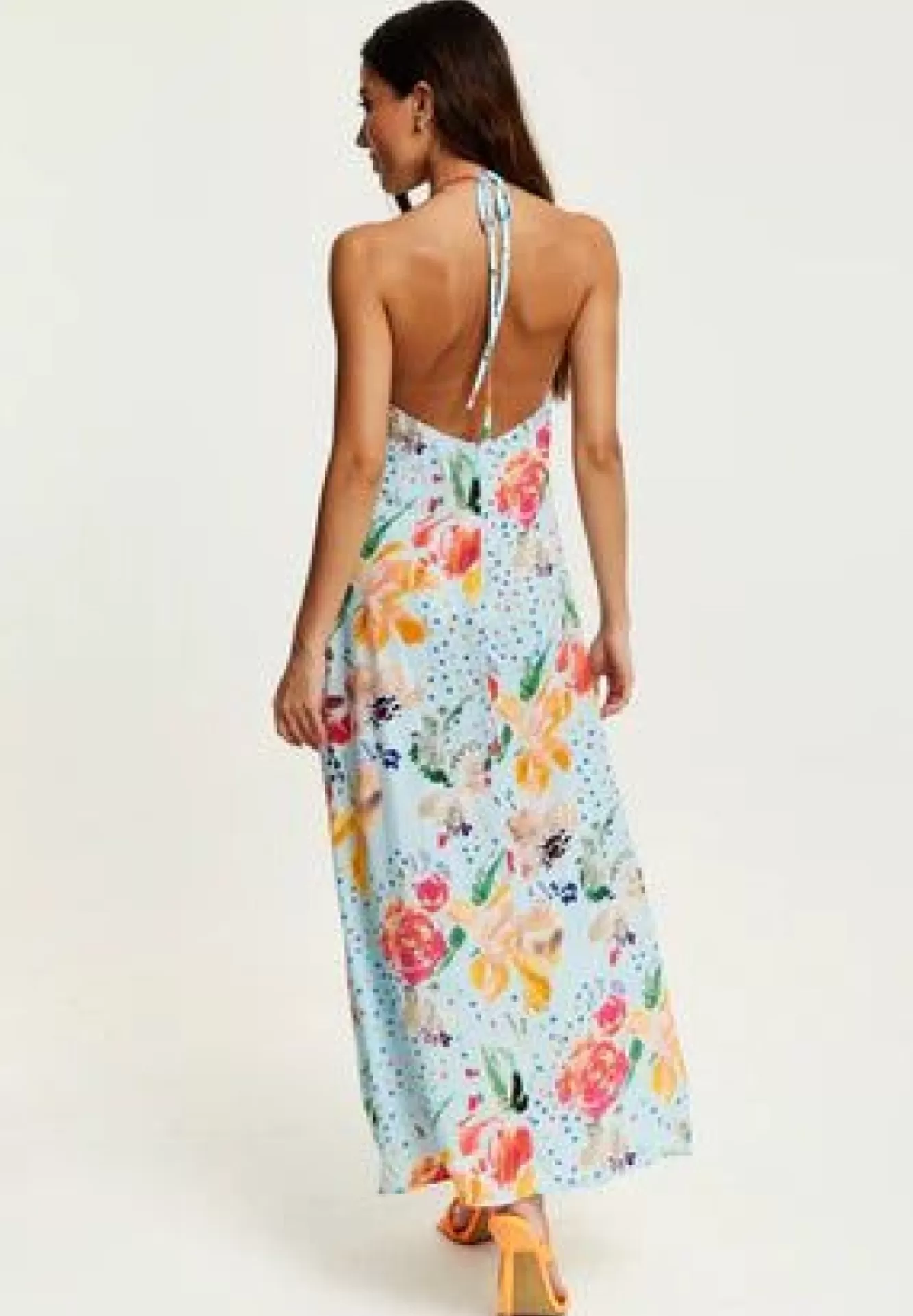Midi Dresses^Liquorish Blue Floral Print Midi Asymmetrical Dress With Open Back Multicolor