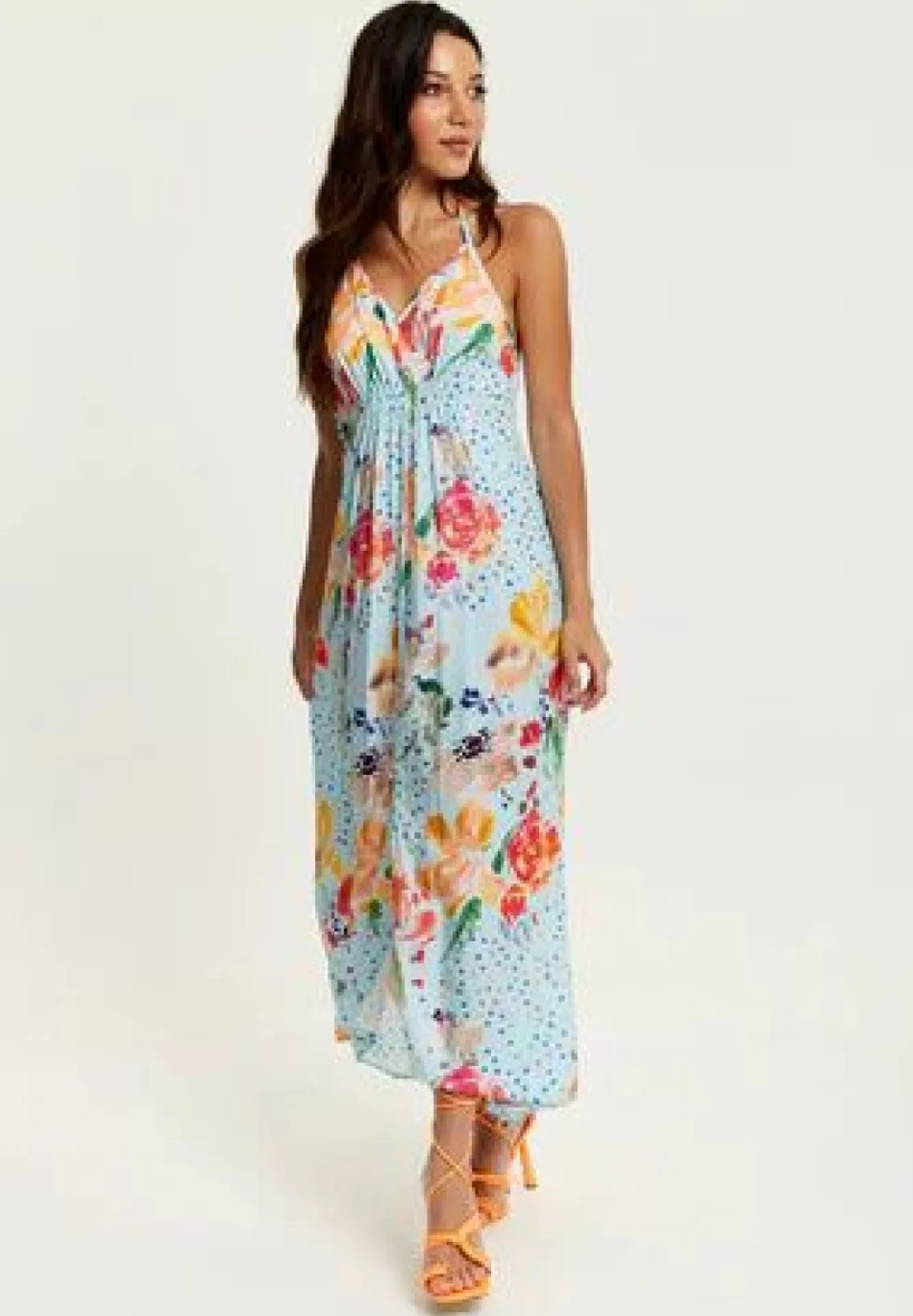 Midi Dresses^Liquorish Blue Floral Print Midi Asymmetrical Dress With Open Back Multicolor