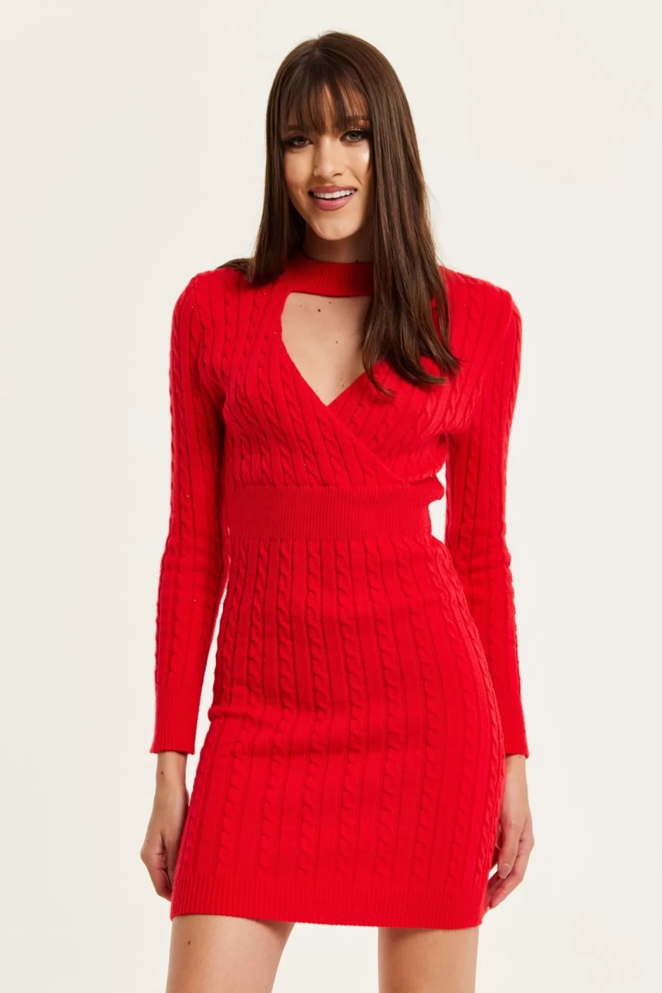 Mini Dresses^Liquorish Cut Out Front Cable Knit Mini Dress In Red