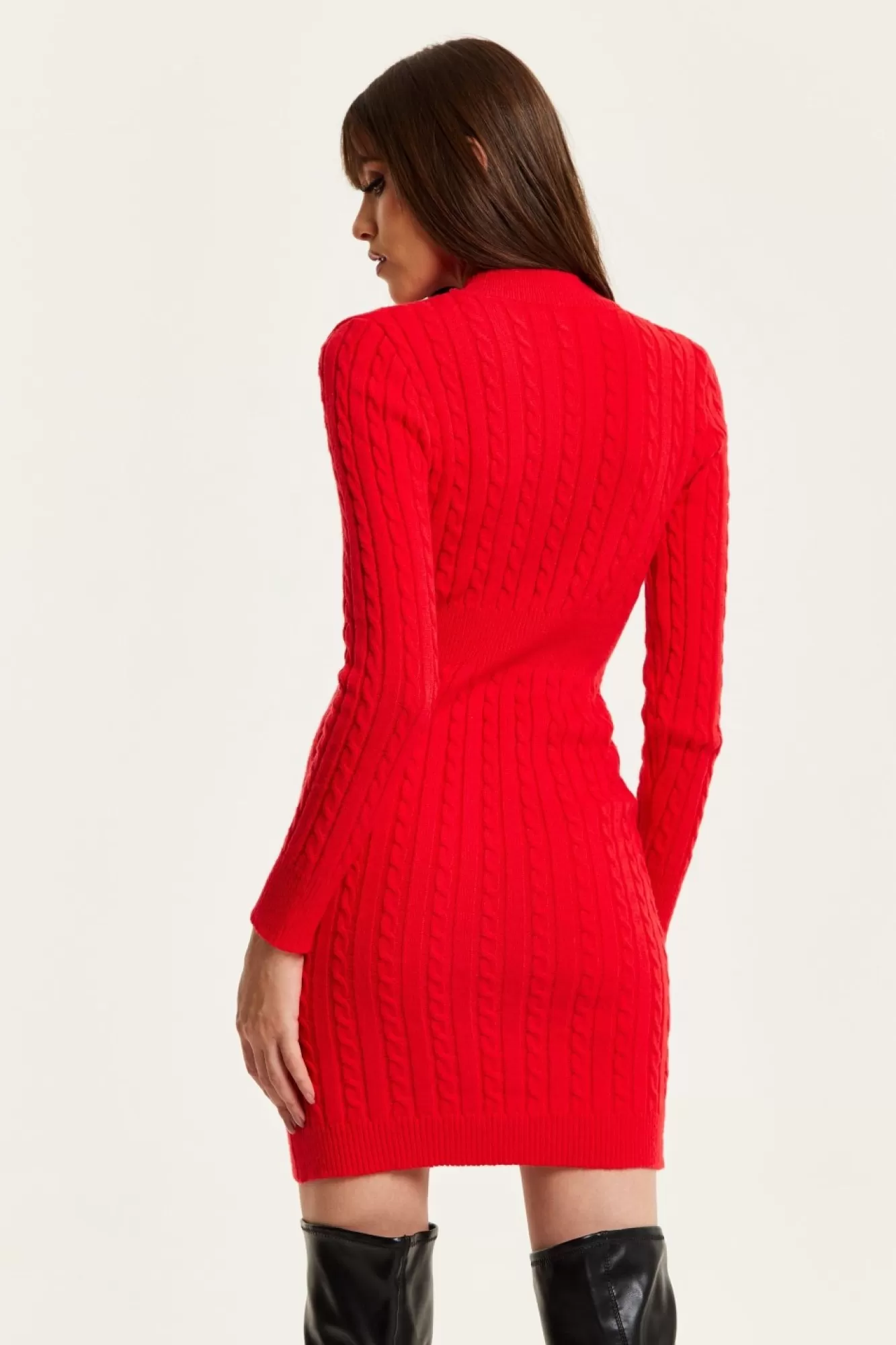 Mini Dresses^Liquorish Cut Out Front Cable Knit Mini Dress In Red