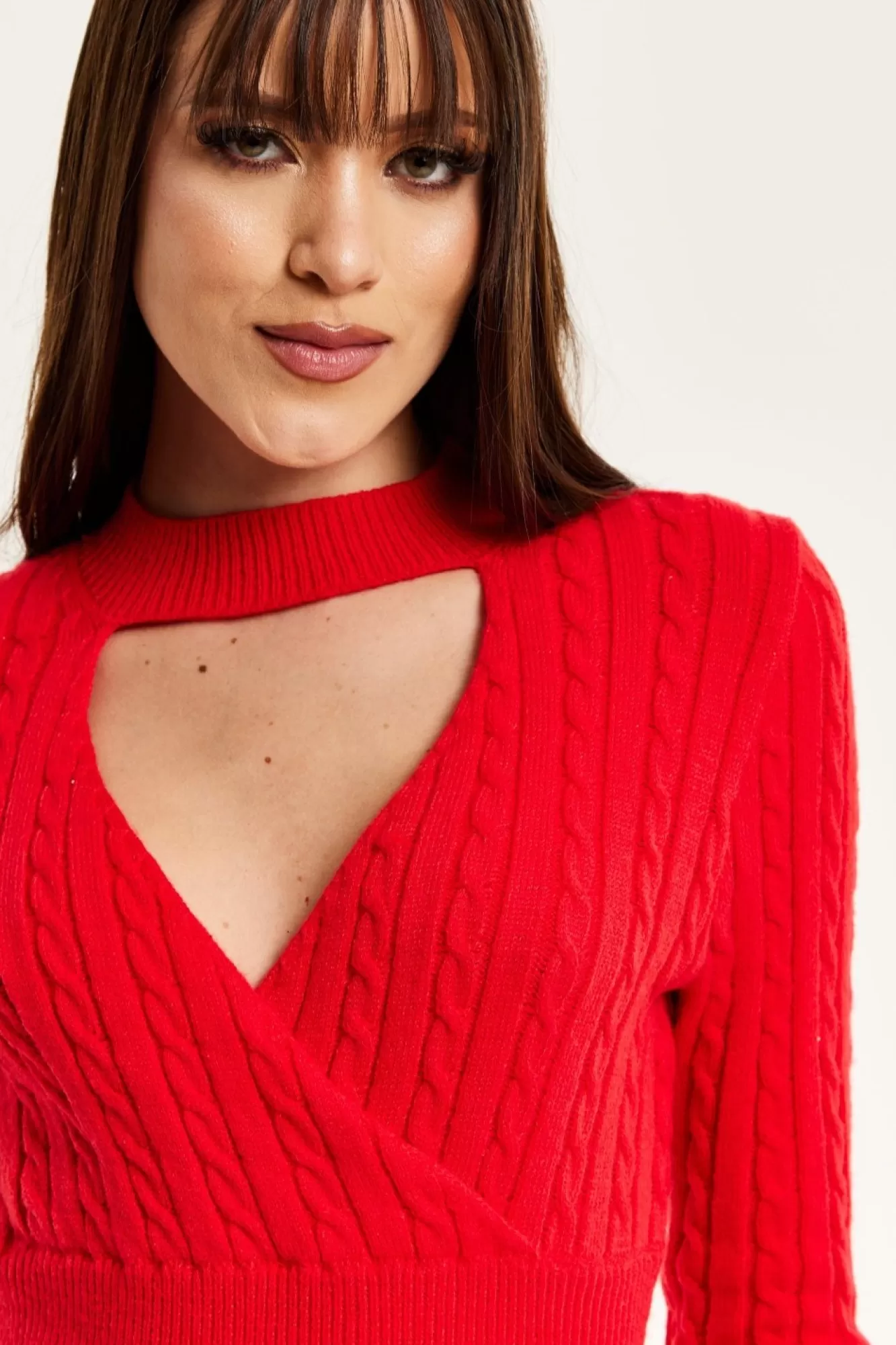 Mini Dresses^Liquorish Cut Out Front Cable Knit Mini Dress In Red