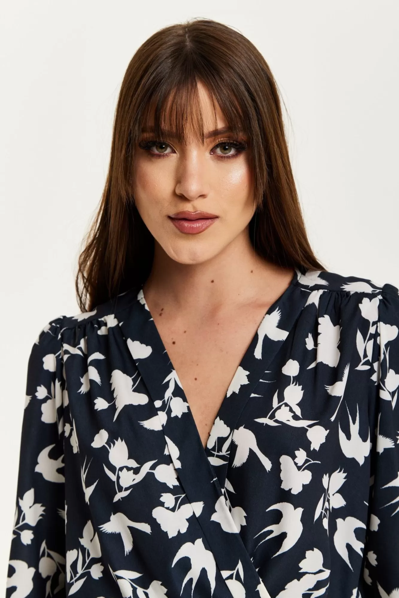 Blouses^Liquorish Floral And Bird Print Wrap Top In Black