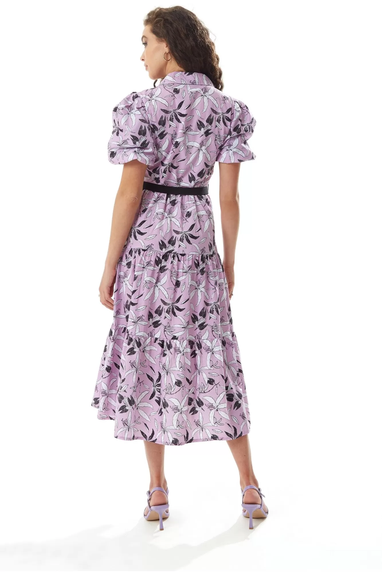 Midi Dresses^Liquorish Floral Print Button Up Midi Dress In Lilac