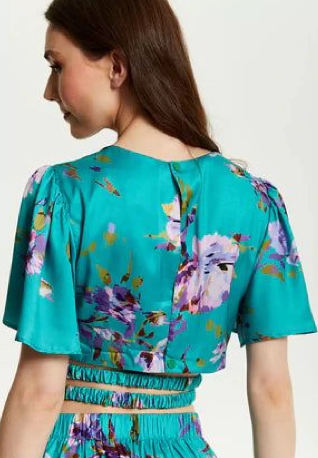 Crop Tops^Liquorish Floral Print Crop Top With Tie Details Green