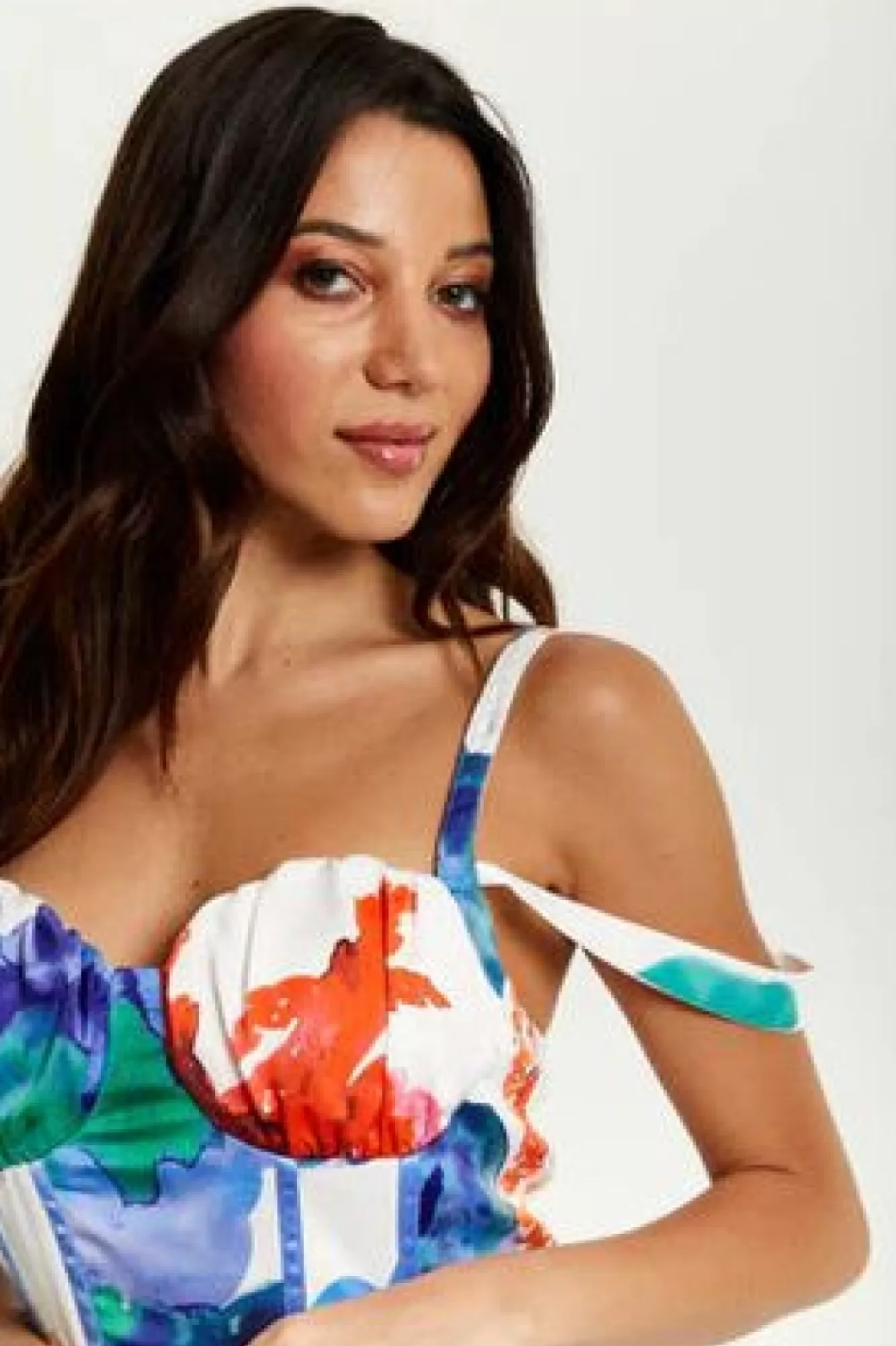 Mini Dresses^Liquorish Floral Print Ruched White Based Mini Dress Multicolor