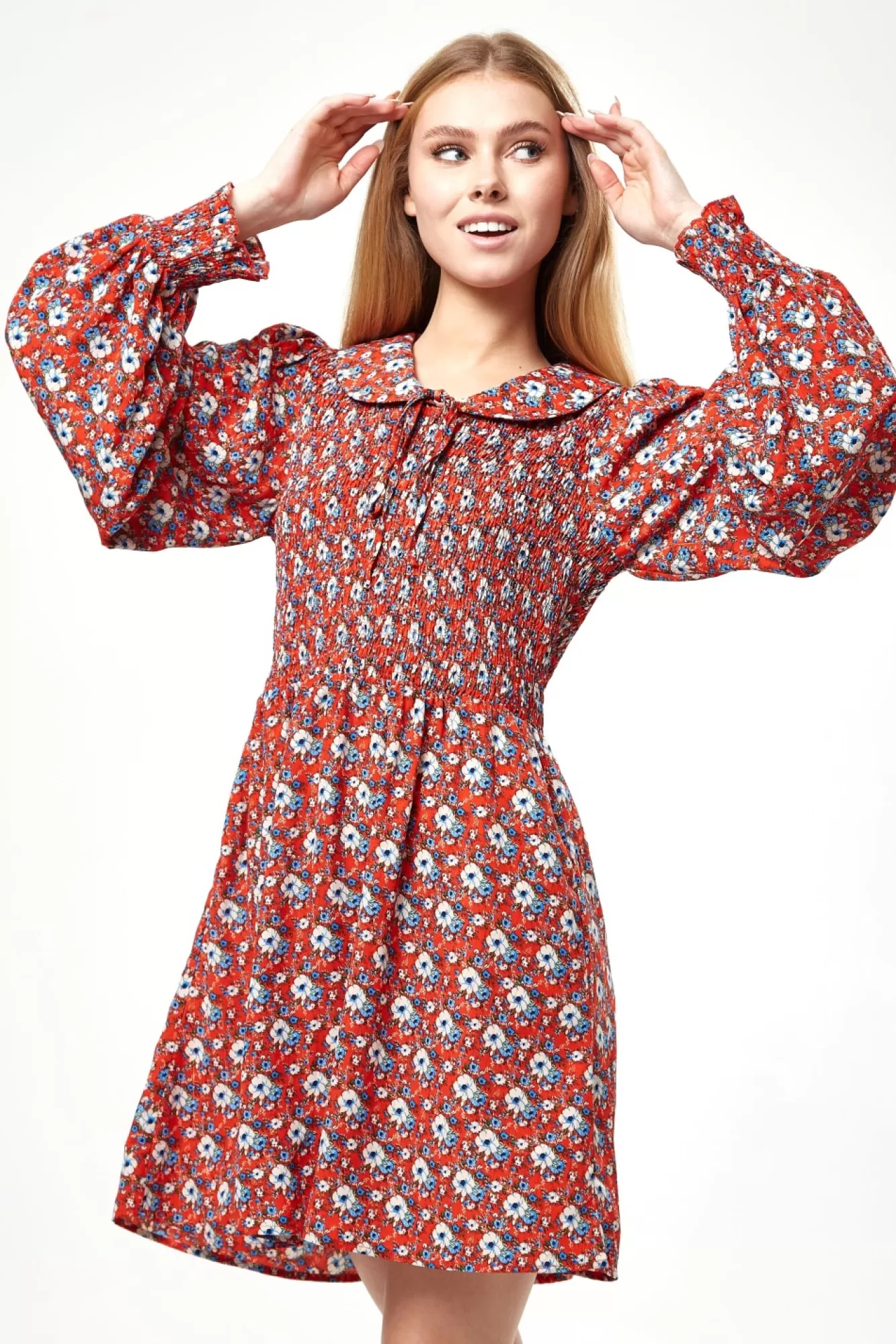 Mini Dresses^Liquorish Floral Print Smock Dress With Peter Pan Collar Red