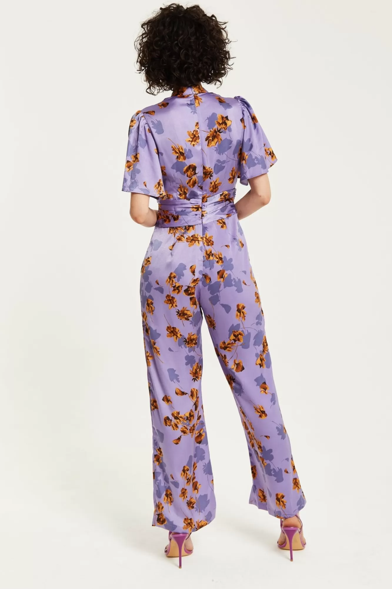 Jumpsuits^Liquorish Floral Wide Leg Jumpsuit With Angel Sleeves Purple