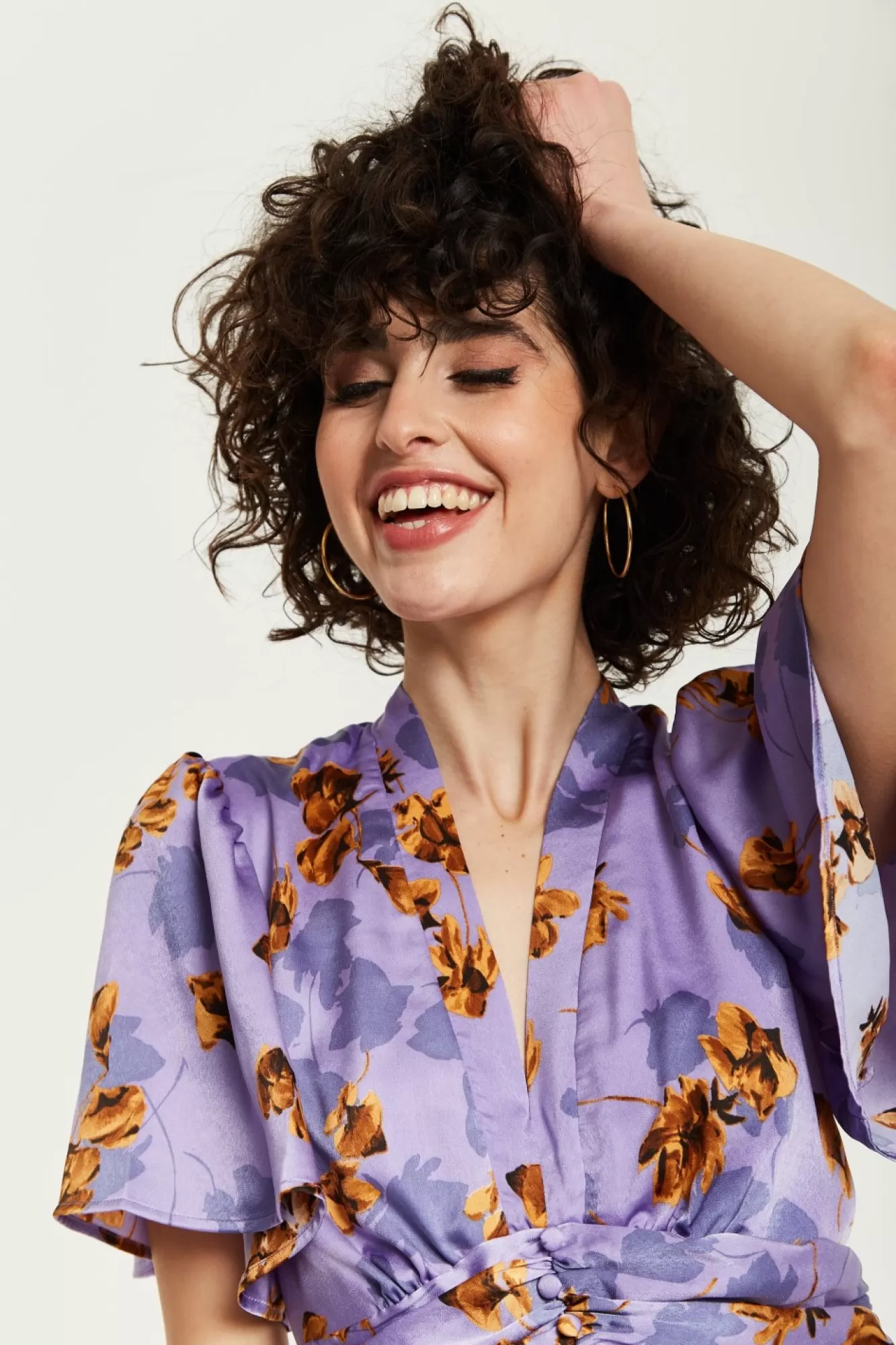 Jumpsuits^Liquorish Floral Wide Leg Jumpsuit With Angel Sleeves Purple