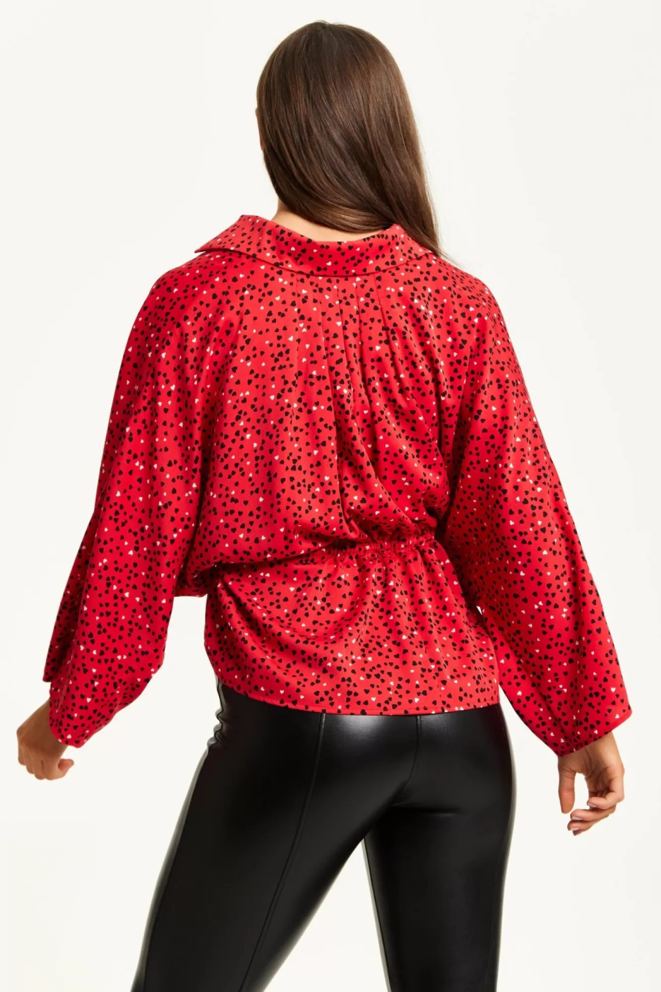 Long Sleeve Tops^Liquorish Heart Print Shirt With Long Sleeves And Tie Waist Red