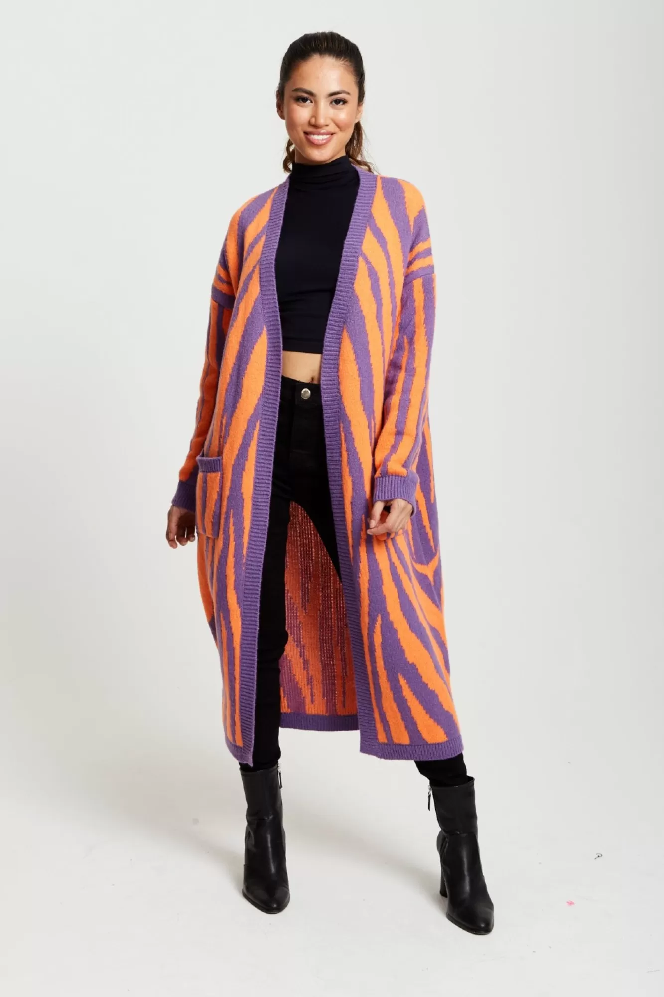 Cardigans^Liquorish Longline Cardigan In Orange And Purple Orangepurple