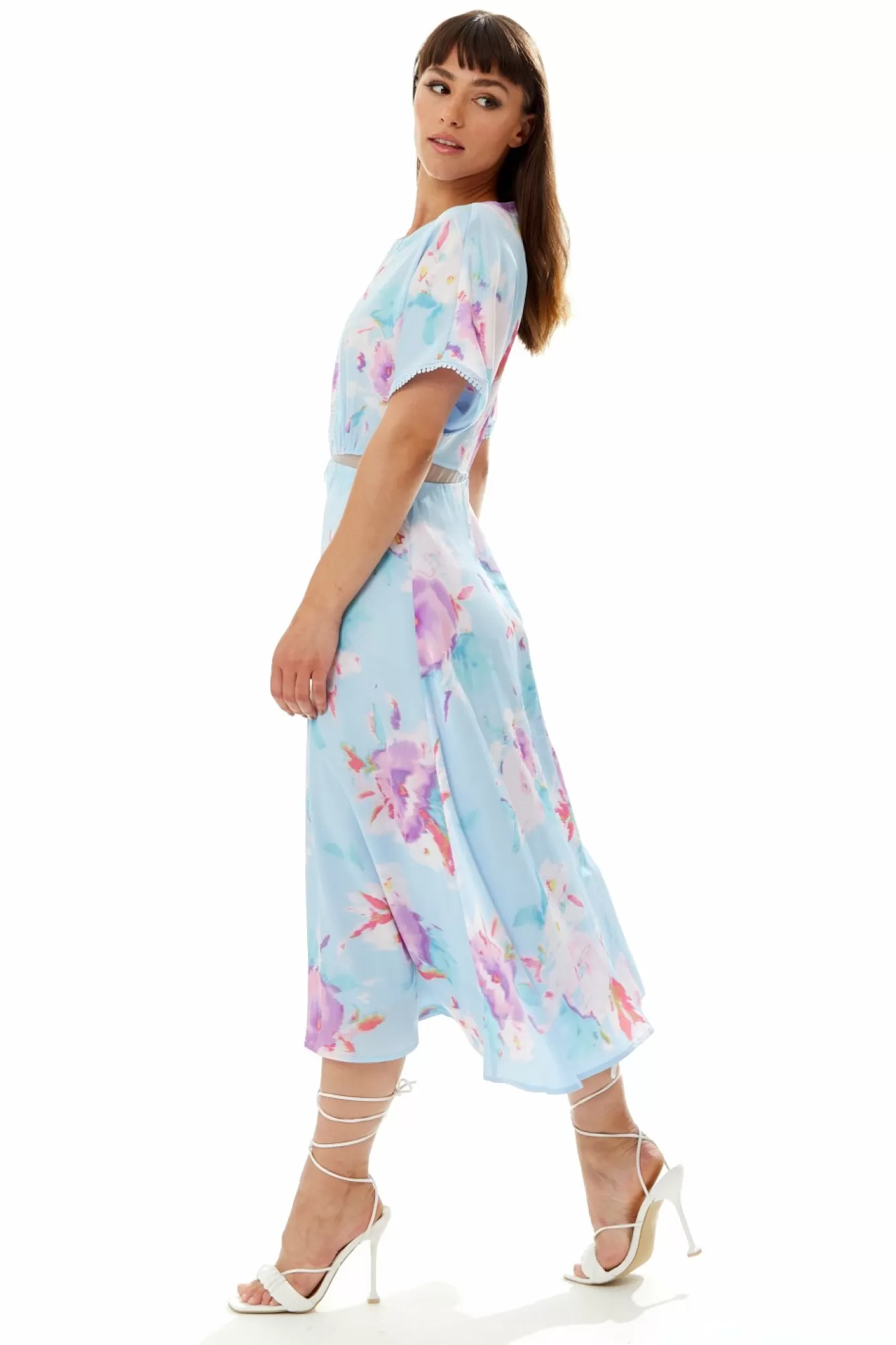 Midi Dresses^Liquorish Midi Floral Print Dress With Mesh Detail In Blue