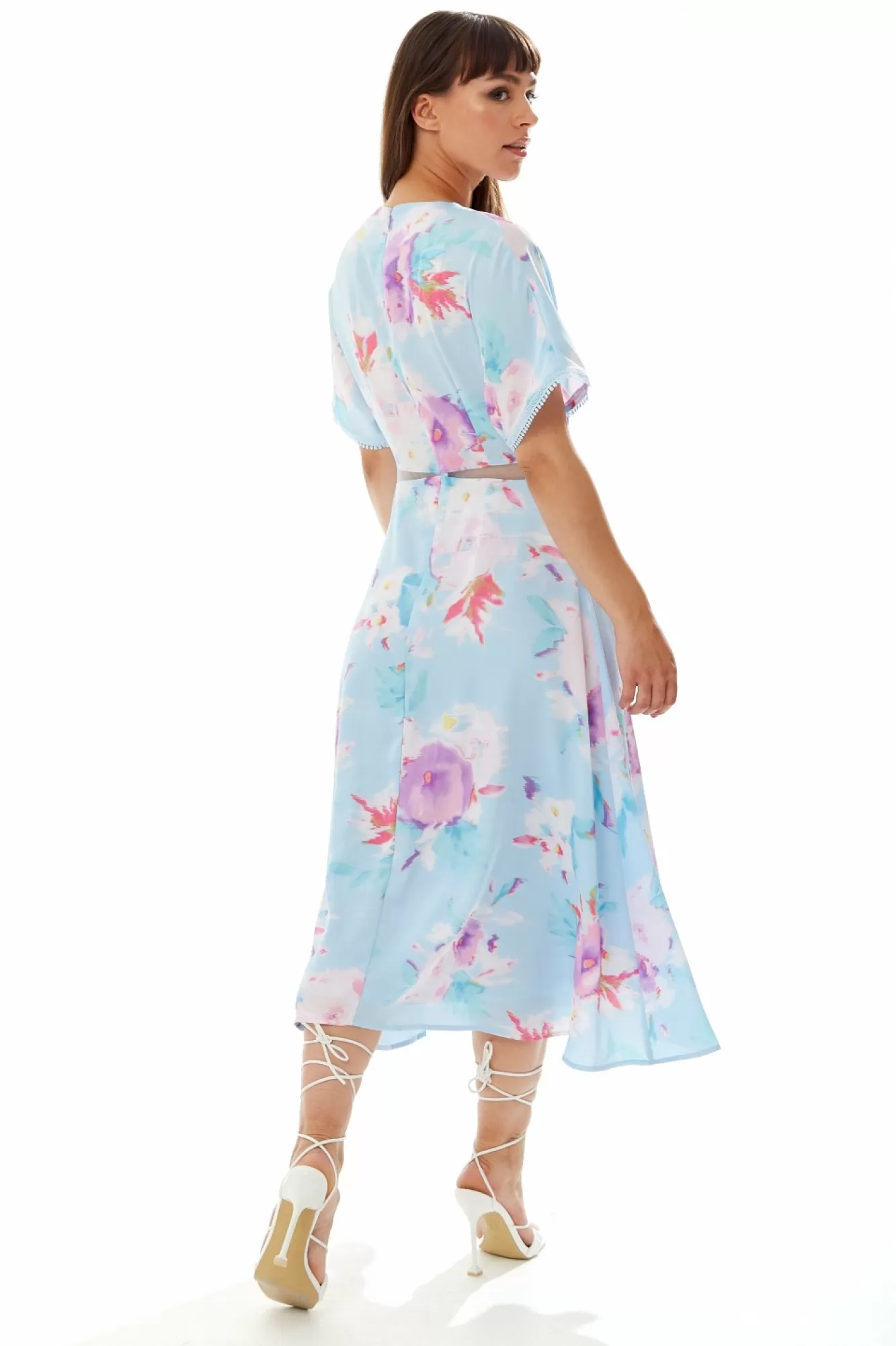 Midi Dresses^Liquorish Midi Floral Print Dress With Mesh Detail In Blue