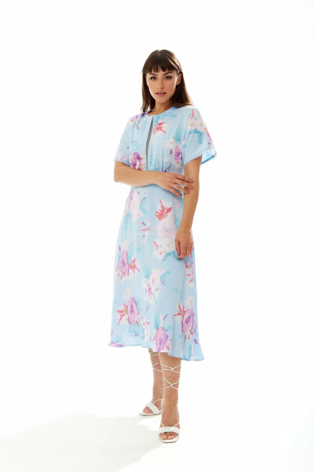 Midi Dresses^Liquorish Midi Floral Print Dress With Mesh Detail In Blue