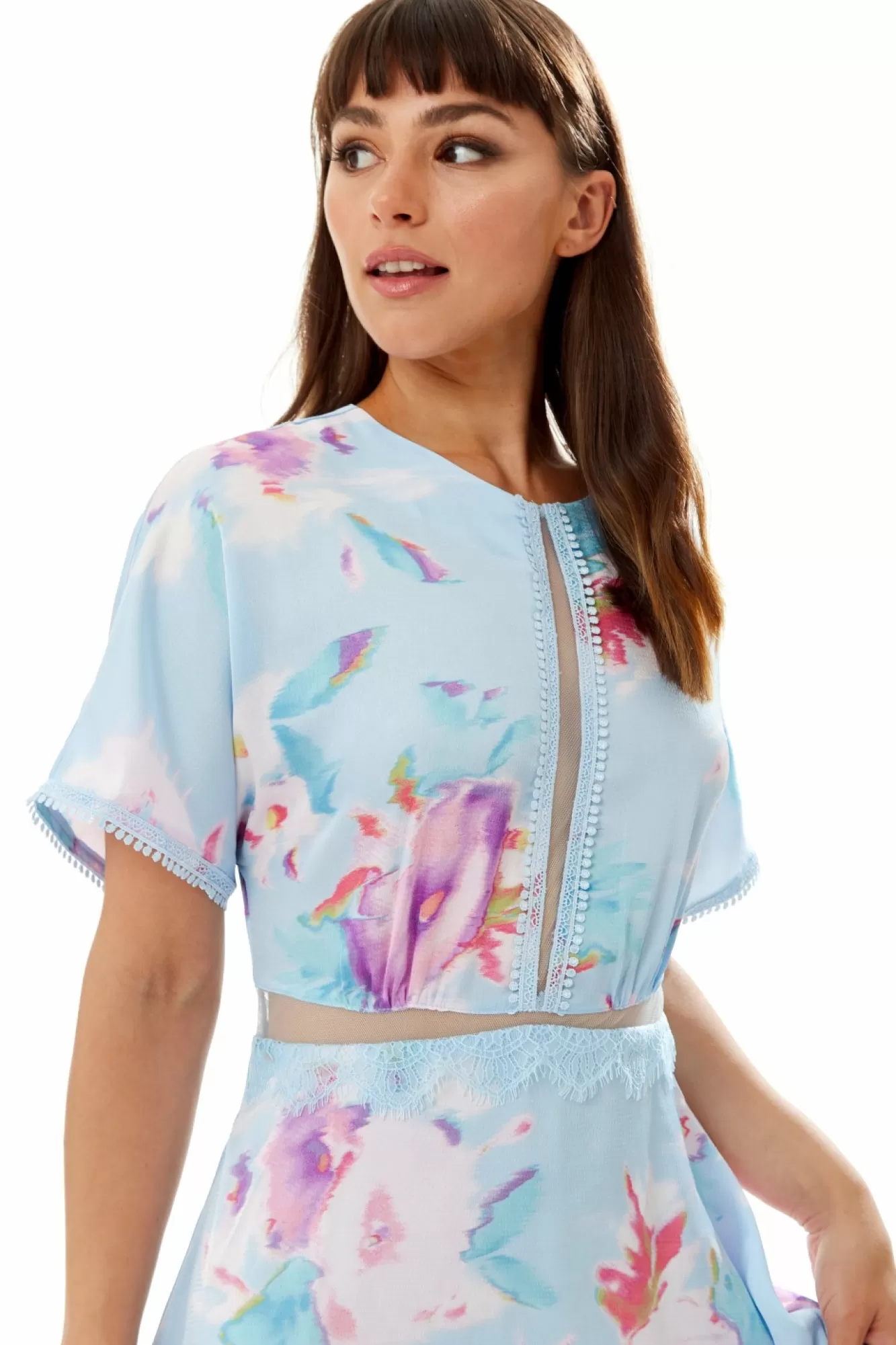 Midi Dresses^Liquorish Midi Floral Print Dress With Mesh Detail In Blue