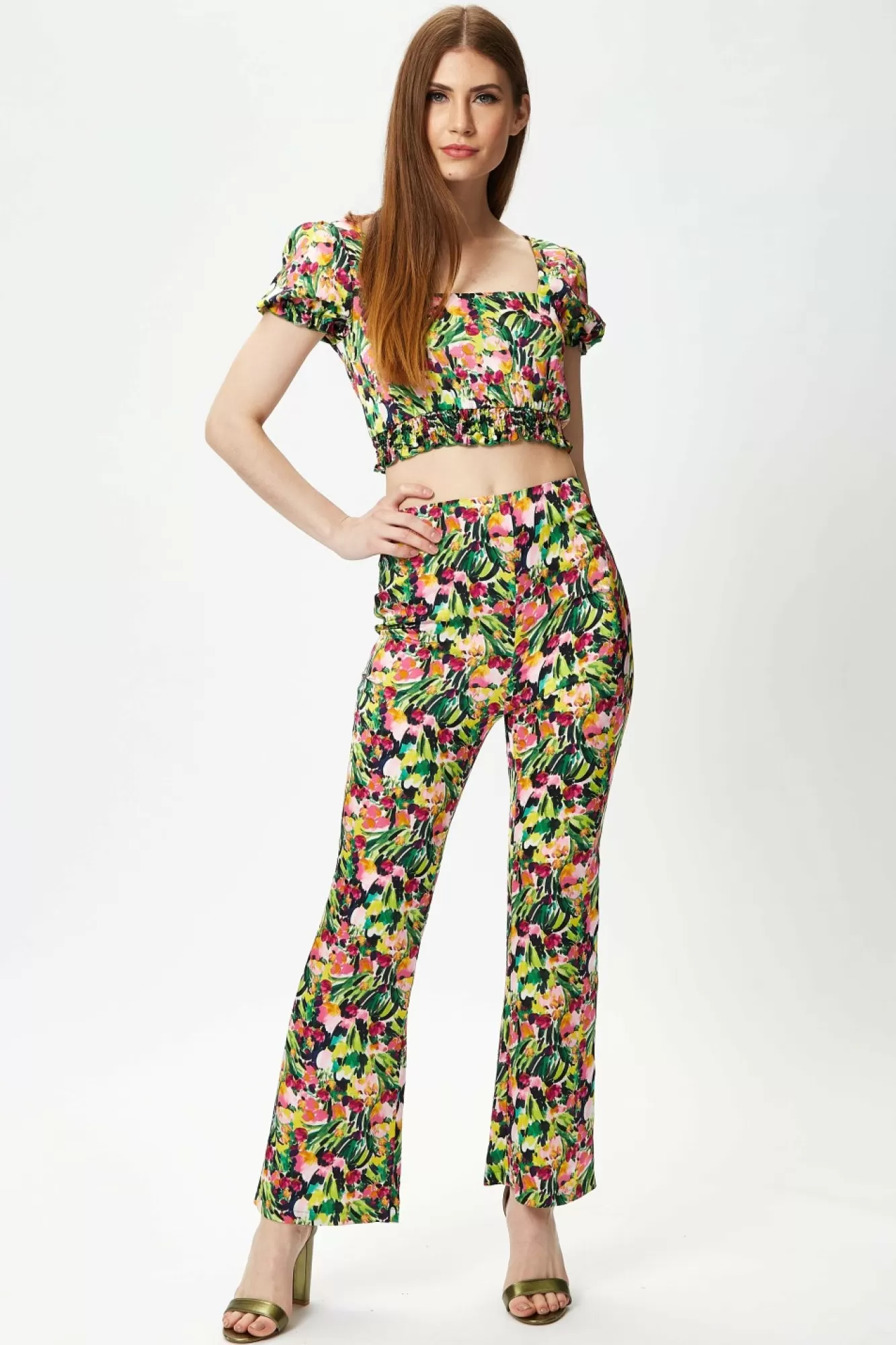 Crop Tops^Liquorish Multicolour Floral Crop Top With Elasticated Waist Multicolor