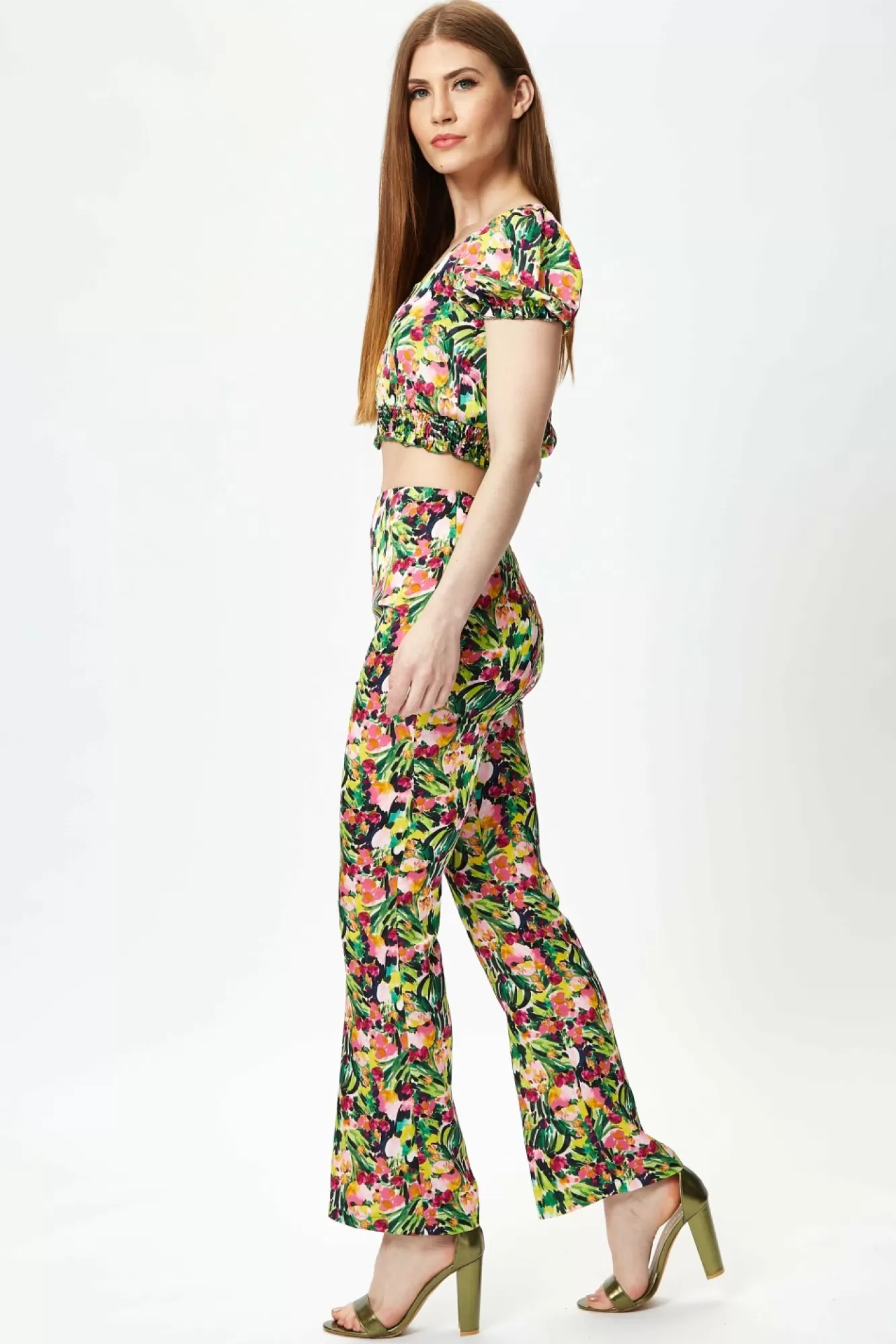Crop Tops^Liquorish Multicolour Floral Crop Top With Elasticated Waist Multicolor