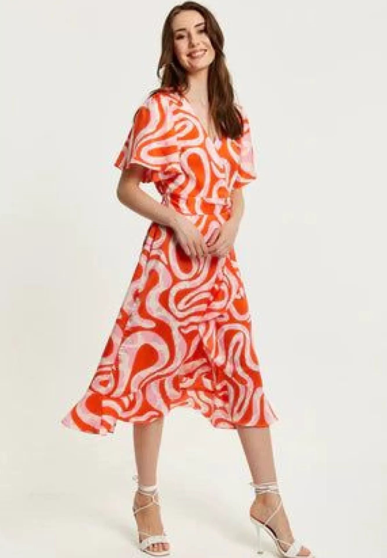 Midi Dresses^Liquorish Pink And Red Abstract Print Midi Wrap Dress Multicolor