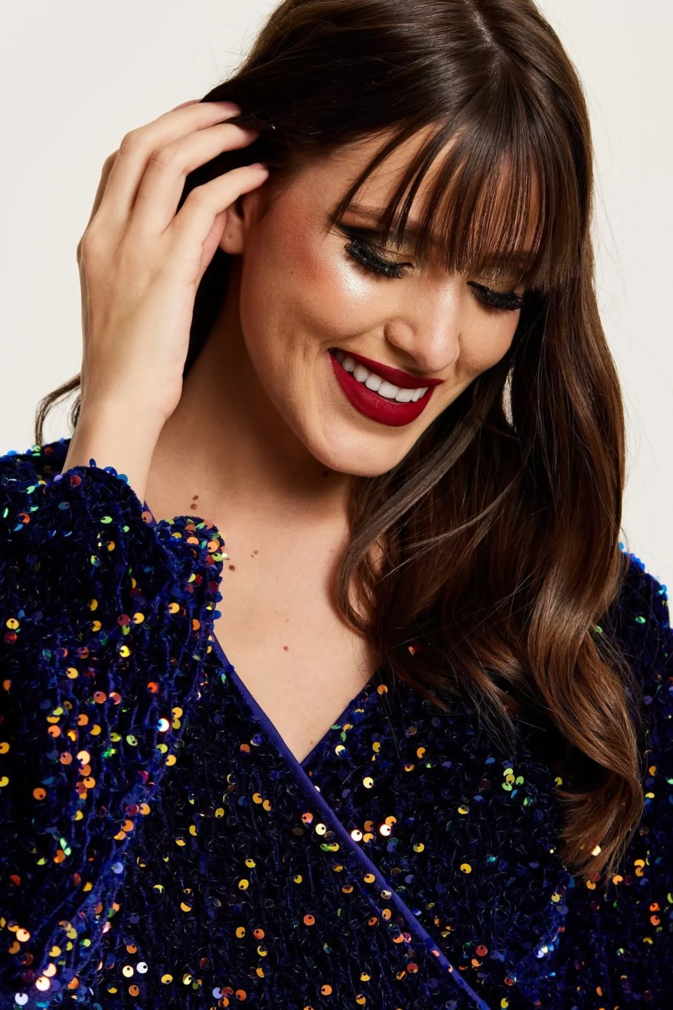 Mini Dresses^Liquorish Royal Blue Velvet Based Multicolour Sequin Mini Wrap Dress Multicolor