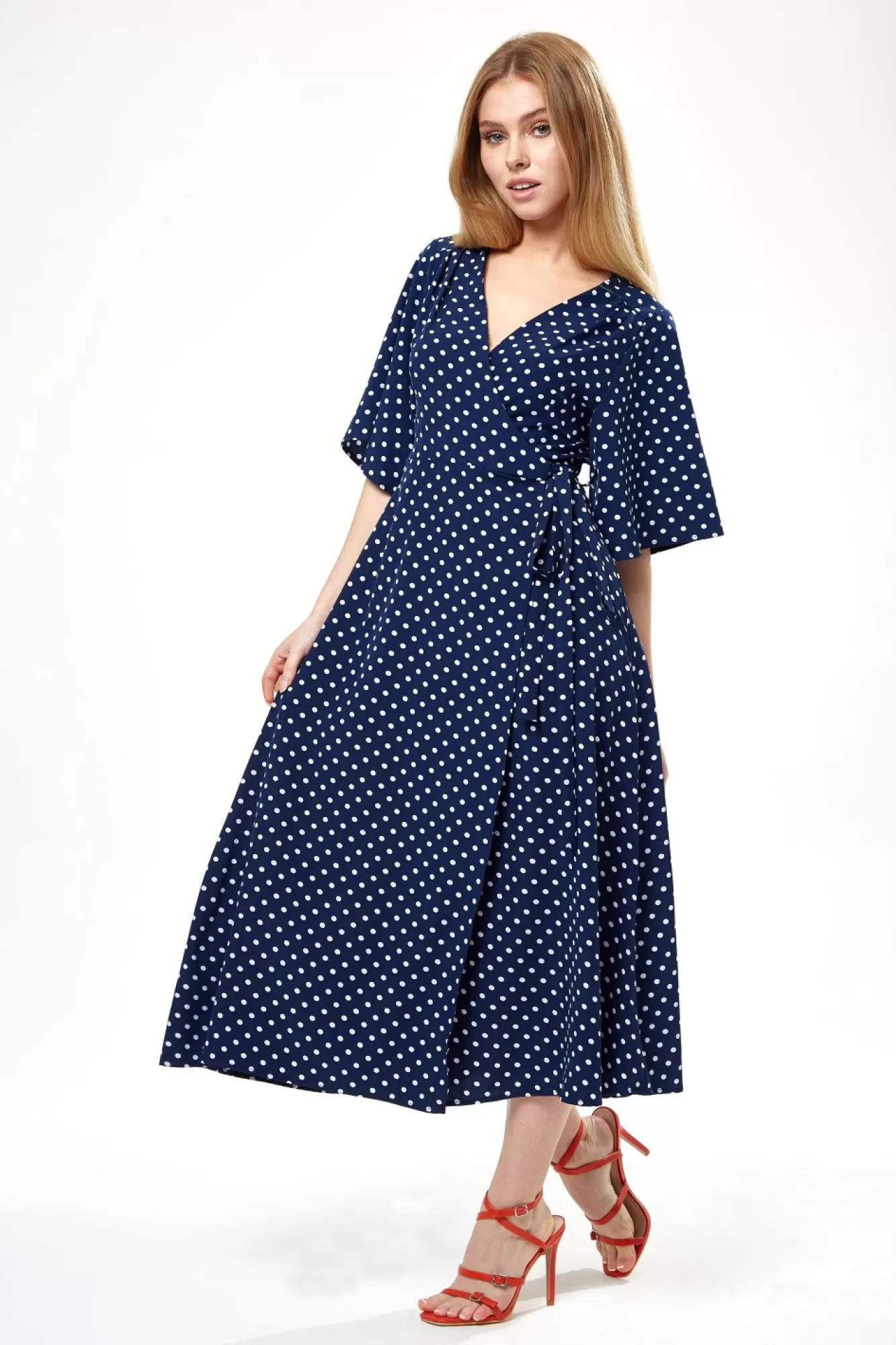 Midi Dresses^Liquorish Small Polka Dot Midi Wrap Dress Navy