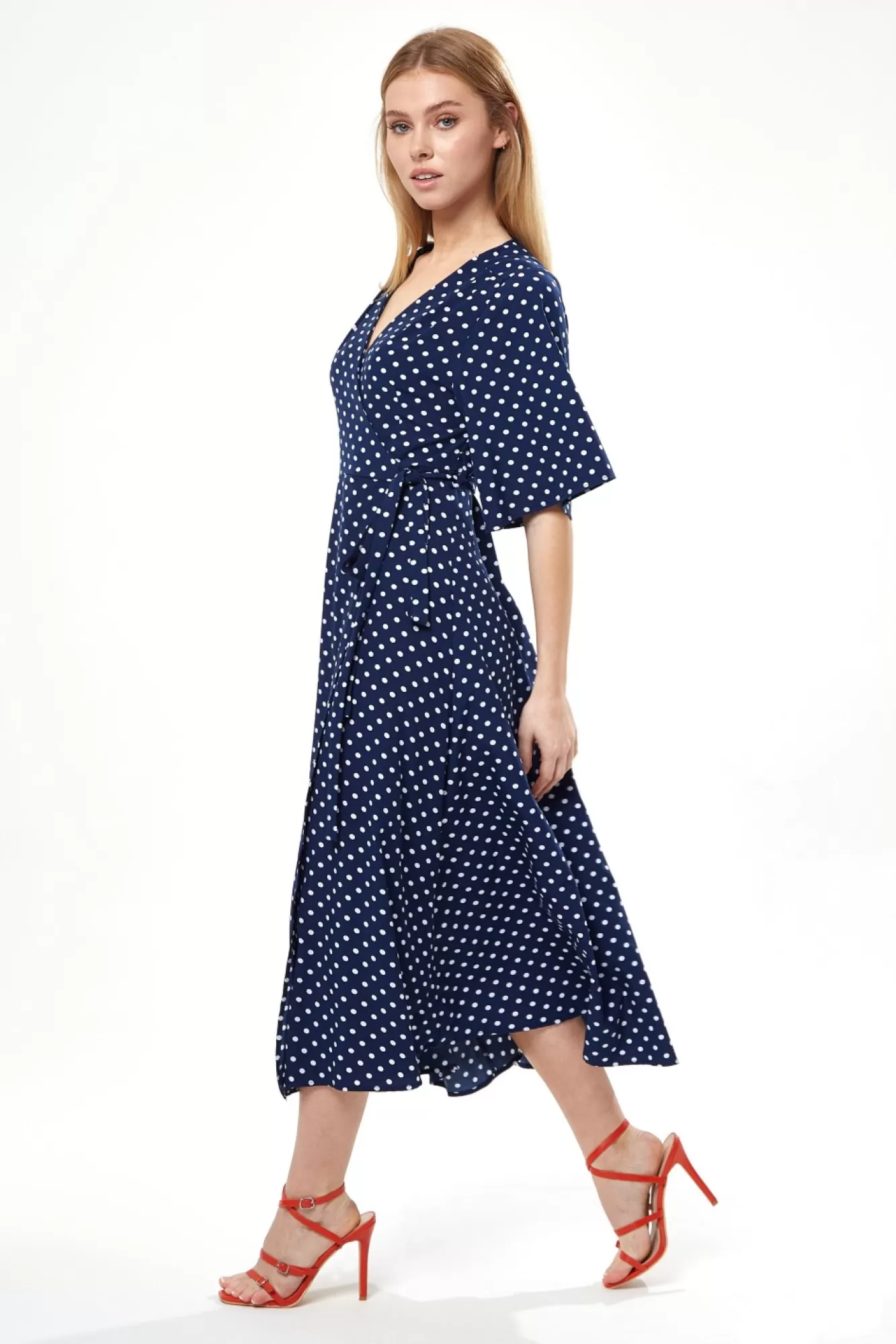 Midi Dresses^Liquorish Small Polka Dot Midi Wrap Dress Navy