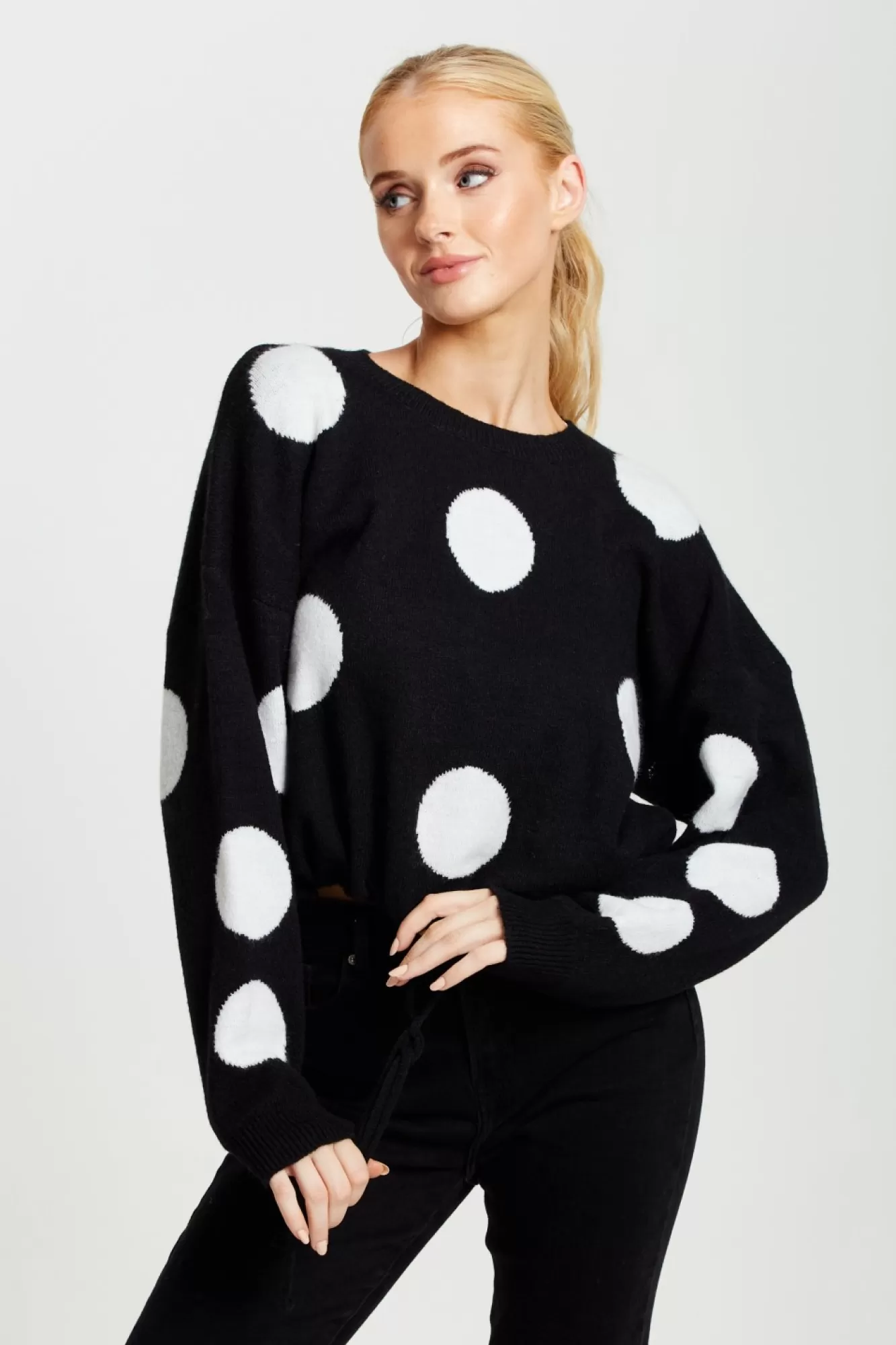 Knitwear^Liquorish White Polka Dot Jumper In Black