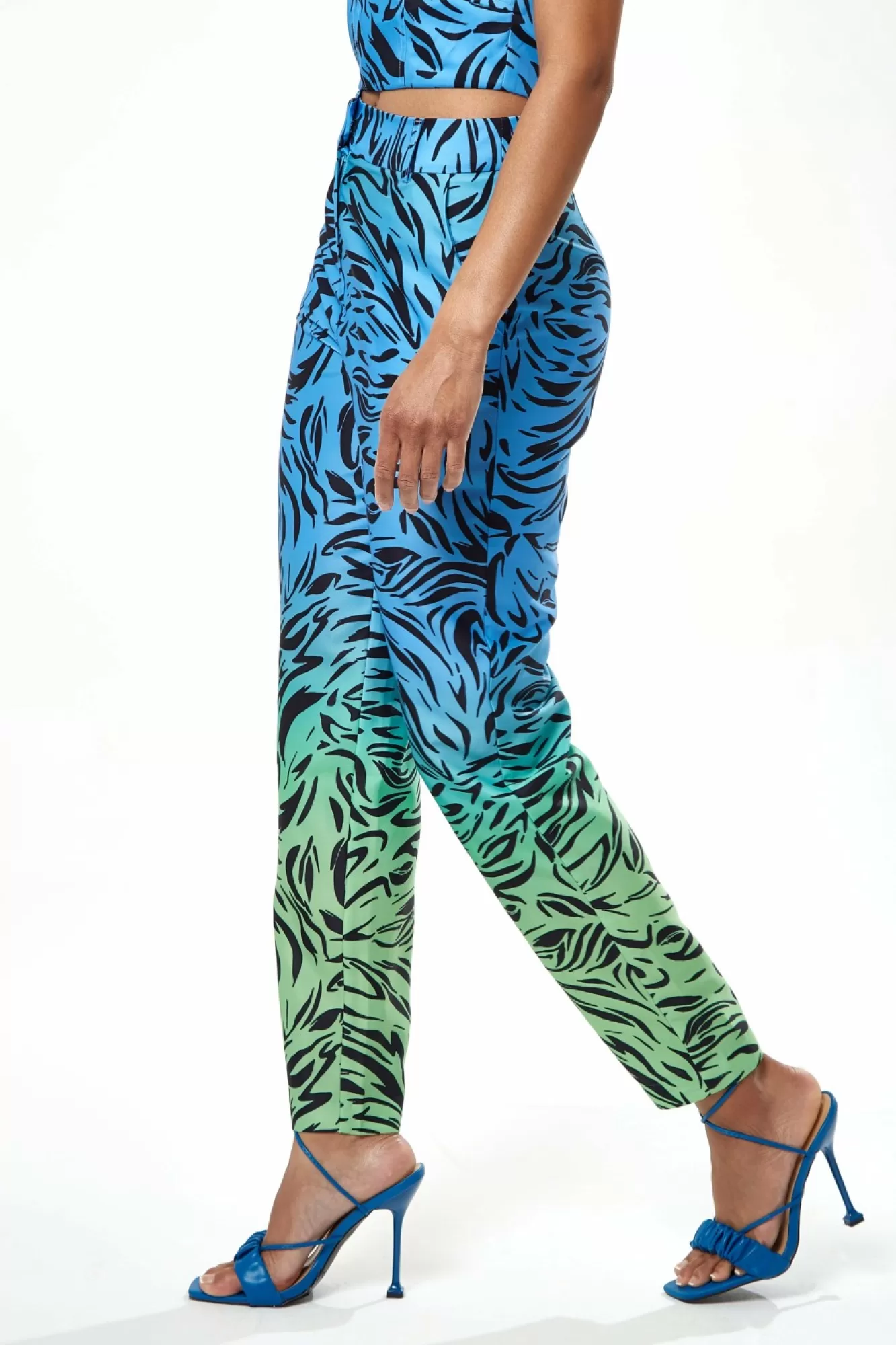 Trousers^Liquorish Zebra Print Ombre Trosuers In Blue And Green Bluegreen