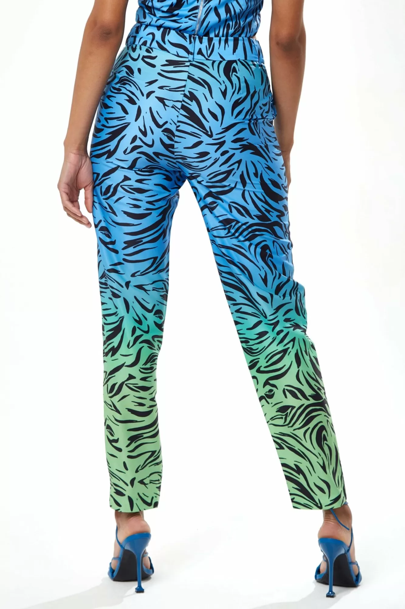 Trousers^Liquorish Zebra Print Ombre Trosuers In Blue And Green Bluegreen