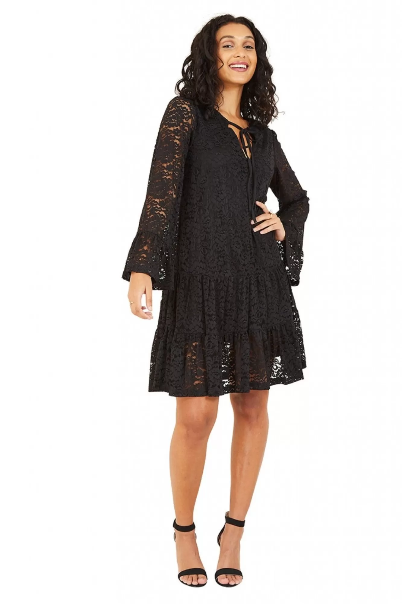 Mini Dresses^Mela London Lace Smock Dress Black