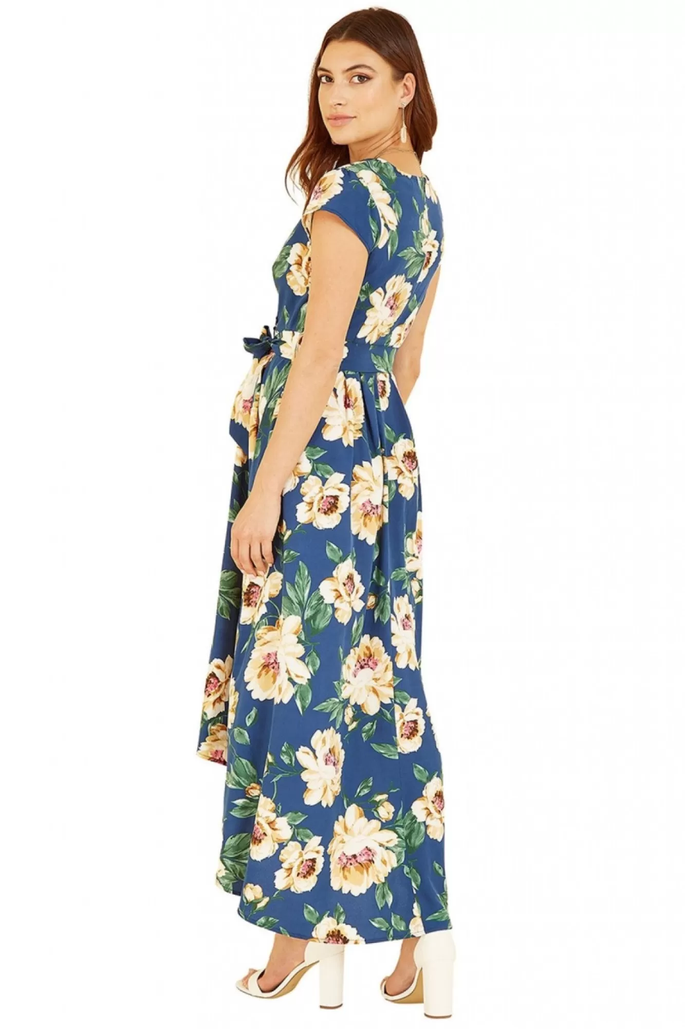 Midi Dresses^Mela London Painted Floral Print Dipped Hem Wrap Dress Blue