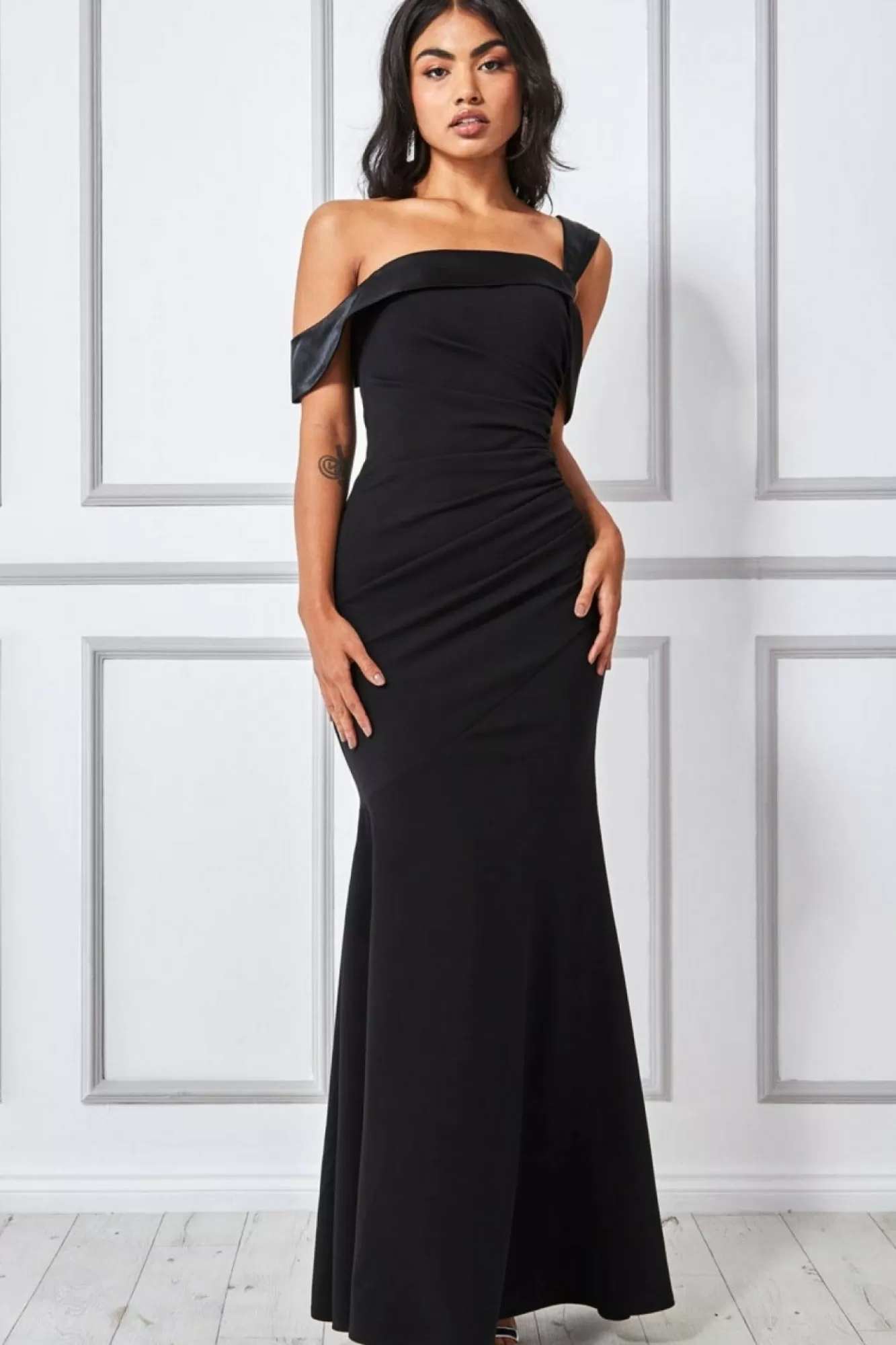 Maxi Dresses^* One Shoulder Satin Band Maxi Dress Black