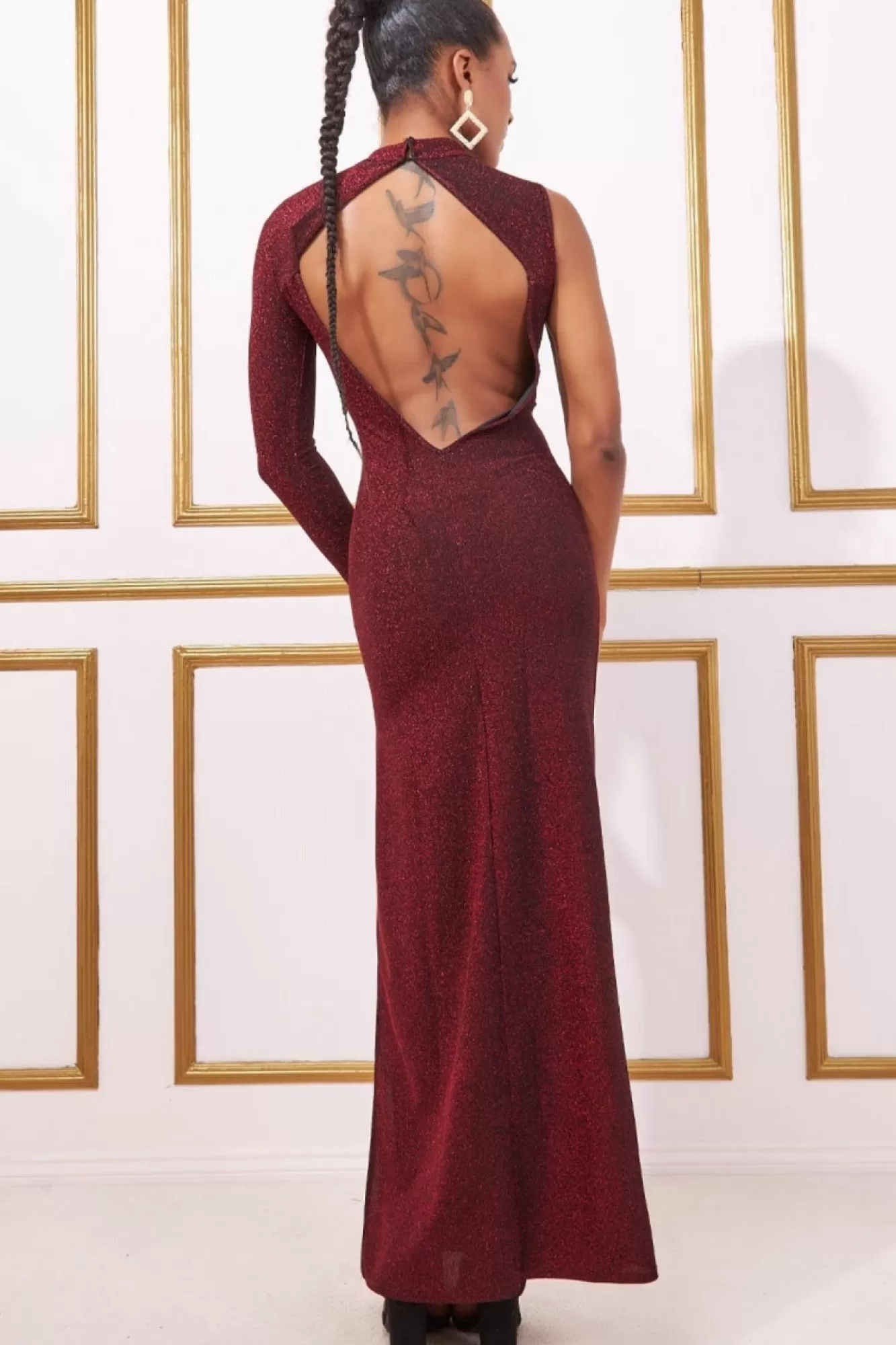 Maxi Dresses^* Open Lurex Back One Sleeve Maxi Dress Red