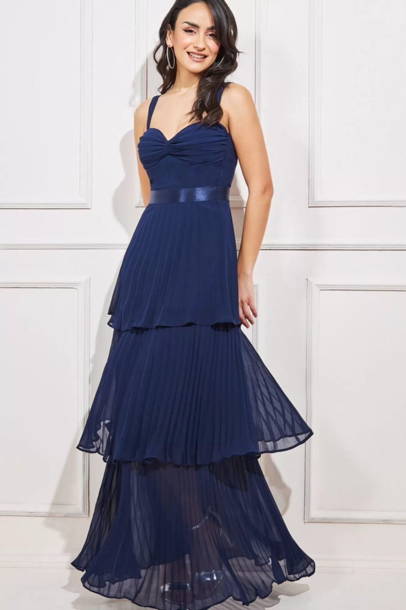 Maxi Dresses^* Pleated Chiffon Tiered Maxi Dress Navy