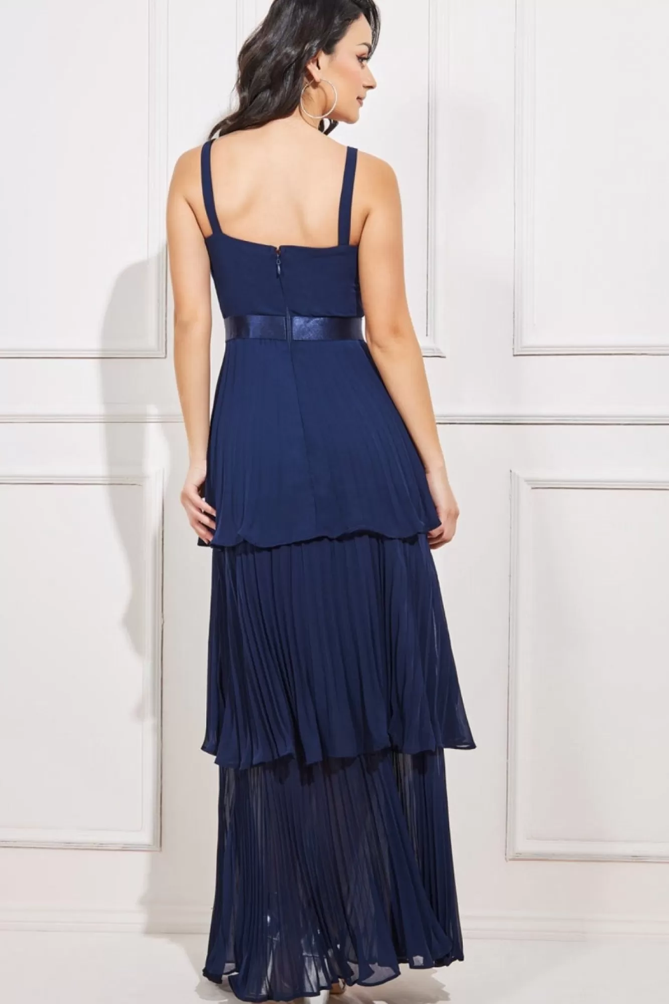Maxi Dresses^* Pleated Chiffon Tiered Maxi Dress Navy