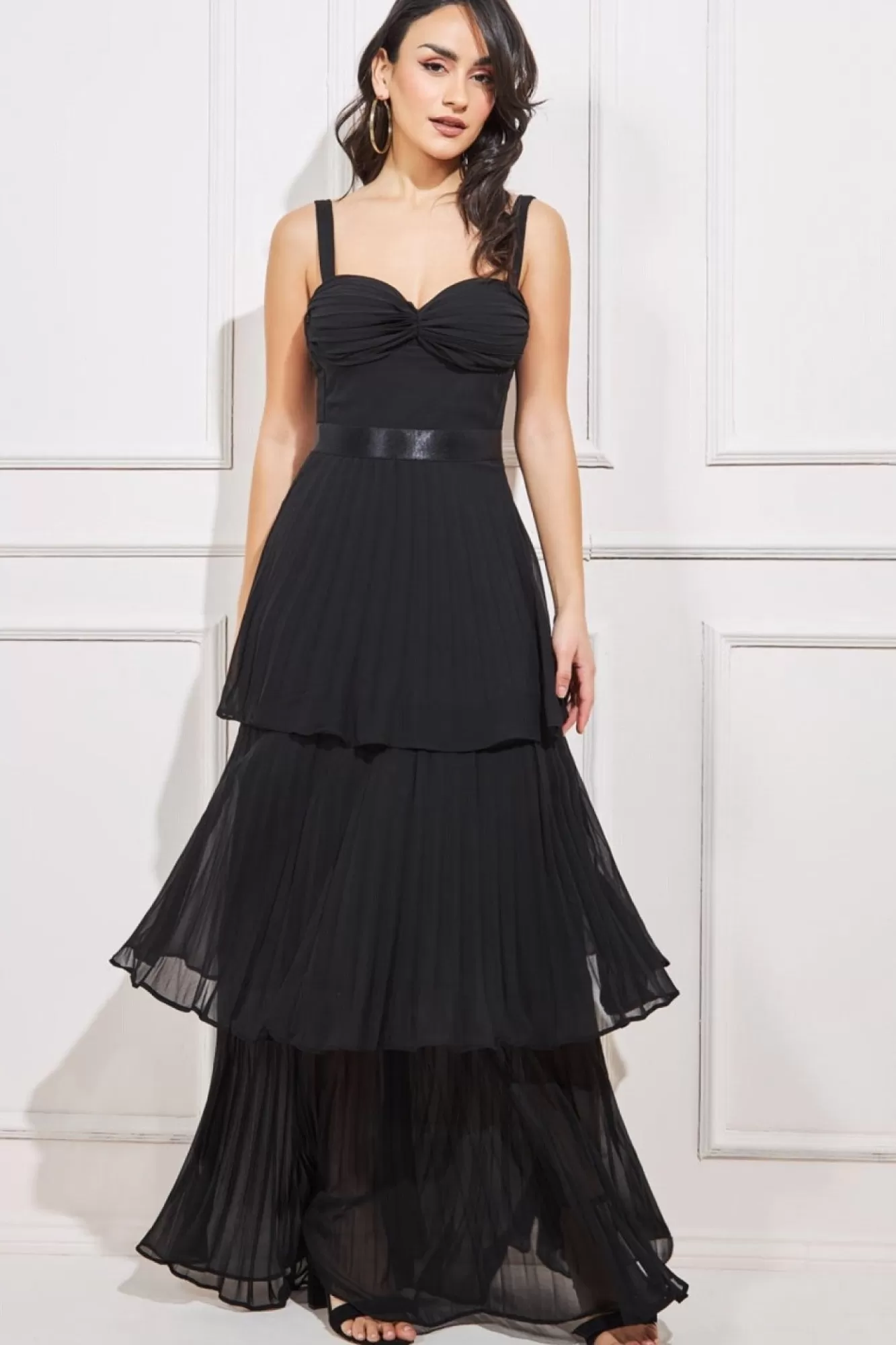 Maxi Dresses^* Pleated Chiffon Tiered Maxi Dress Black