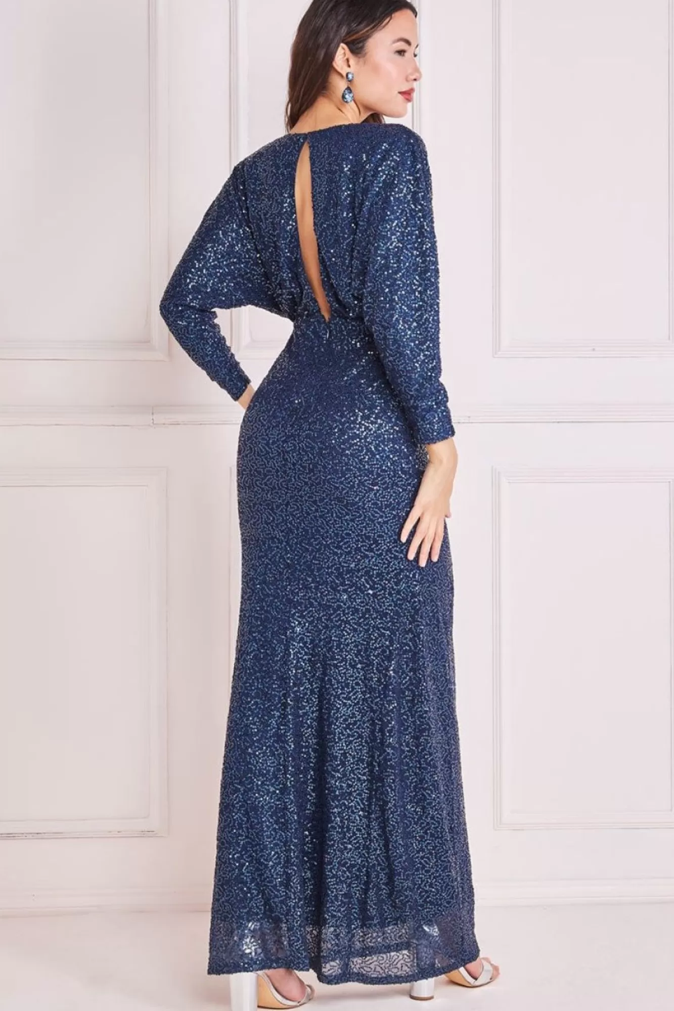 Maxi Dresses^* Plunge V-Neck Sequin Maxi Navy